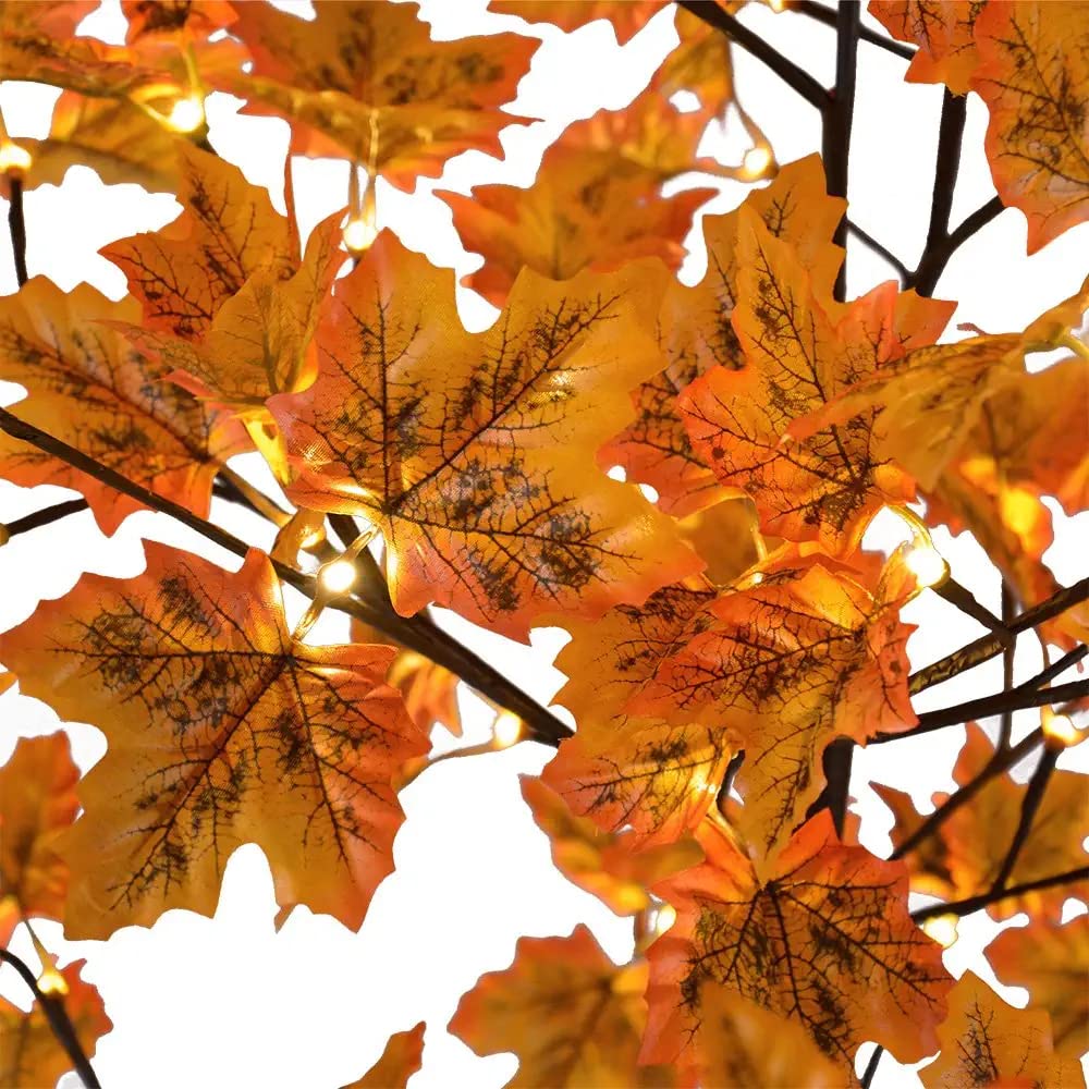 LIGHTSHARE 6FT 120LED Artificial Lighted Maple Tree Warm White Fall Decorations Indoor Ourdoor, Orange