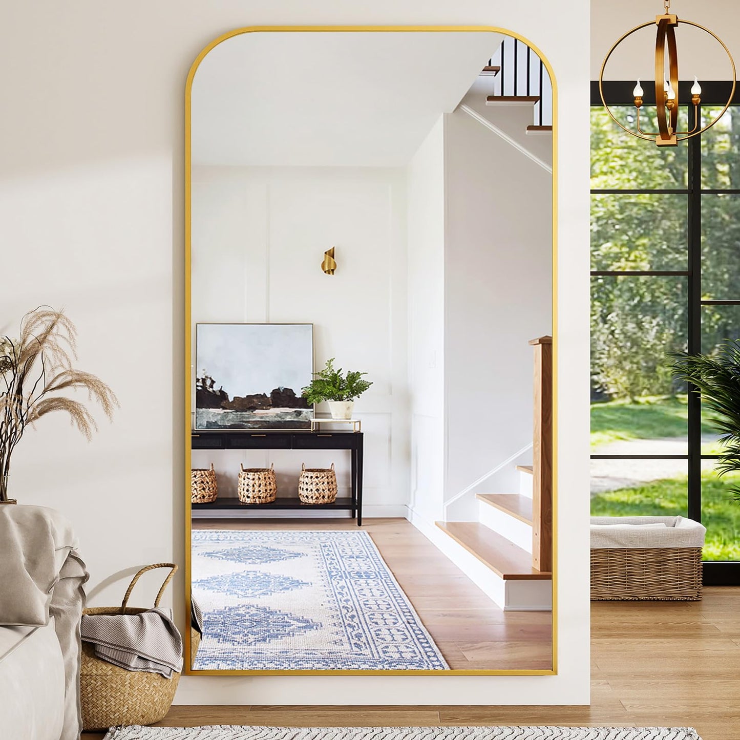 Full Length Mirror 65"x24" Arched Floor Standing Large Mirrors Full Body Mirror with Stand - with Aluminum Frame for Bedroom Living Room, Black