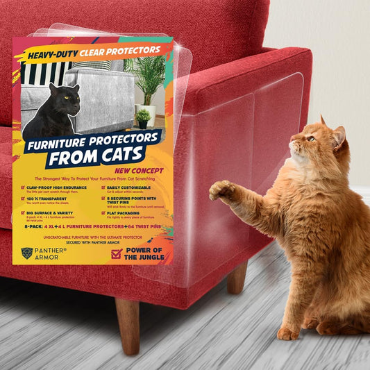 8 Pack Cat Scratch Furniture Protector Sheets – Matte Finish Couch & Sofa Guard from Cat Claws – Easy Apply, Removable, with Twist Pins (4 XL + 4 Large)