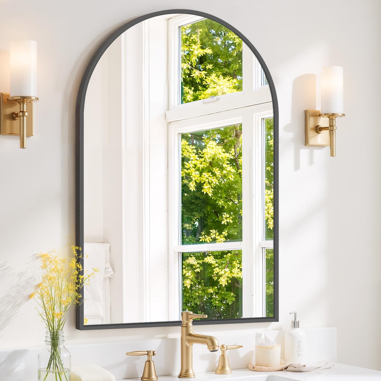 Arched Wall Mirror 36x24 Inch Gold Bathroom Vanity Mirror with Metal Frame, Modern Arch Mirror for Bedroom, Living Room, Entryway, Wall Mounted Decorative Mirror