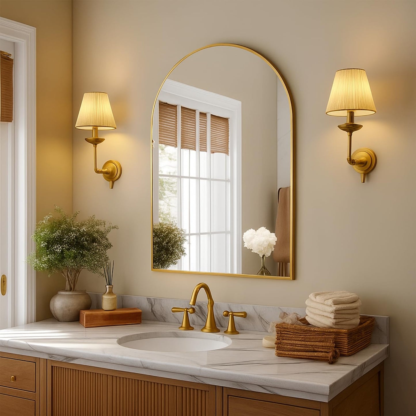 Arched Wall Mirror 36x24 Inch Gold Bathroom Vanity Mirror with Metal Frame, Modern Arch Mirror for Bedroom, Living Room, Entryway, Wall Mounted Decorative Mirror