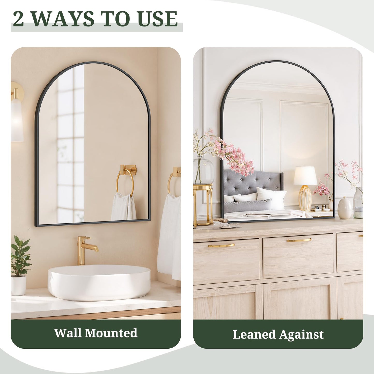 Arched Wall Mirror 36x24 Inch Gold Bathroom Vanity Mirror with Metal Frame, Modern Arch Mirror for Bedroom, Living Room, Entryway, Wall Mounted Decorative Mirror