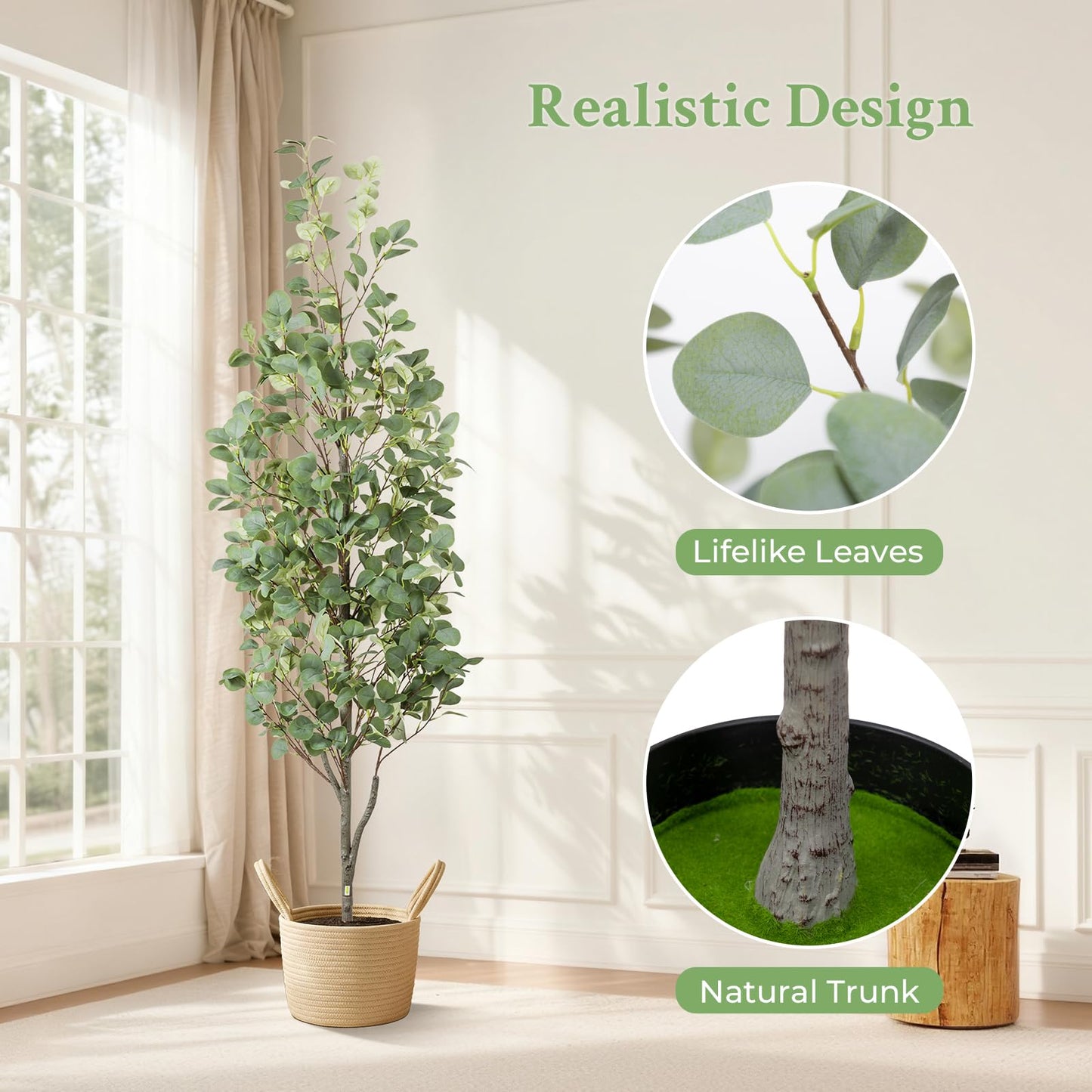 6FT Fall Artificial Eucalyptus Tree with Wicker Basket, Orange Potted Faux Eucalyptus Trees, Autumn Fake Eucalyptus Plants, Lifelike Leaves & Natural Trunk for Home Office Bedroom, Indoor