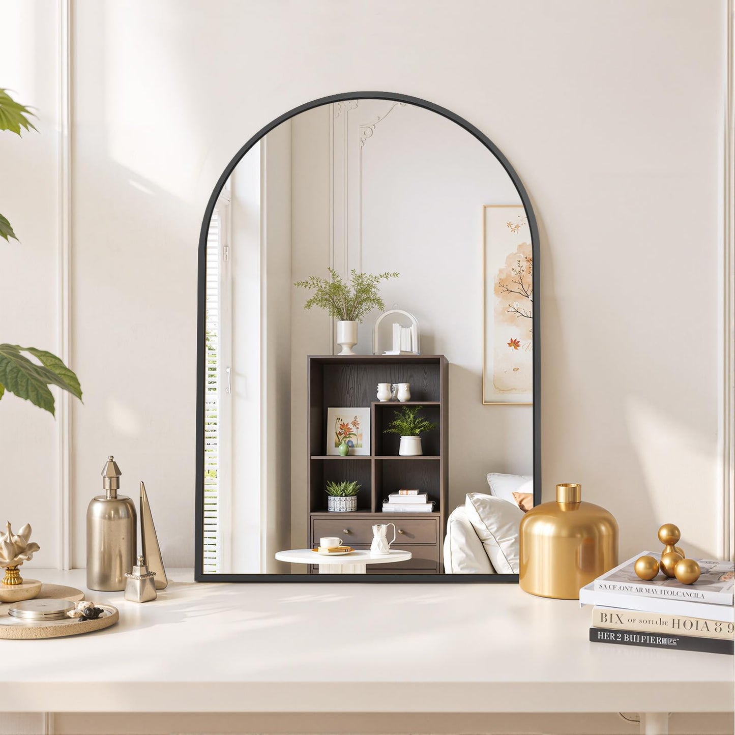Arched Wall Mirror 36x24 Inch Gold Bathroom Vanity Mirror with Metal Frame, Modern Arch Mirror for Bedroom, Living Room, Entryway, Wall Mounted Decorative Mirror