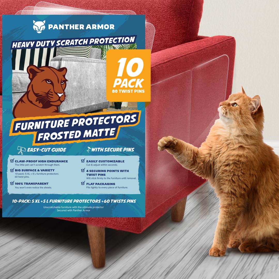 8 Pack Cat Scratch Furniture Protector Sheets – Matte Finish Couch & Sofa Guard from Cat Claws – Easy Apply, Removable, with Twist Pins (4 XL + 4 Large)