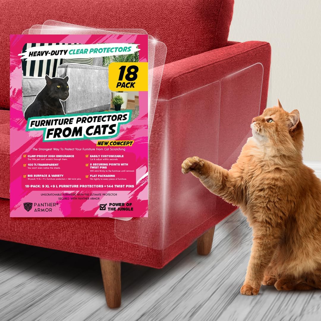 8 Pack Cat Scratch Furniture Protector Sheets – Matte Finish Couch & Sofa Guard from Cat Claws – Easy Apply, Removable, with Twist Pins (4 XL + 4 Large)