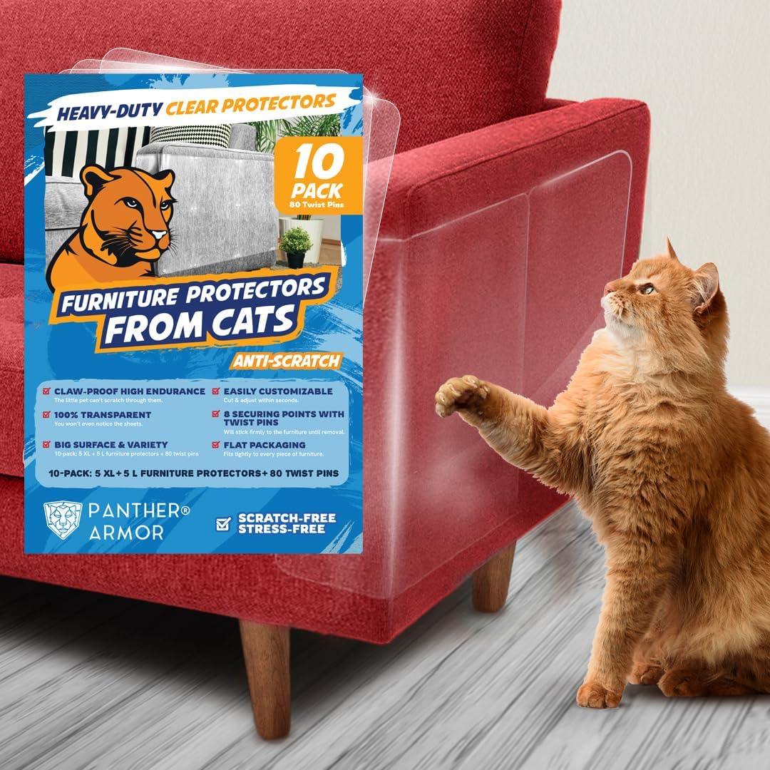 8 Pack Cat Scratch Furniture Protector Sheets – Matte Finish Couch & Sofa Guard from Cat Claws – Easy Apply, Removable, with Twist Pins (4 XL + 4 Large)