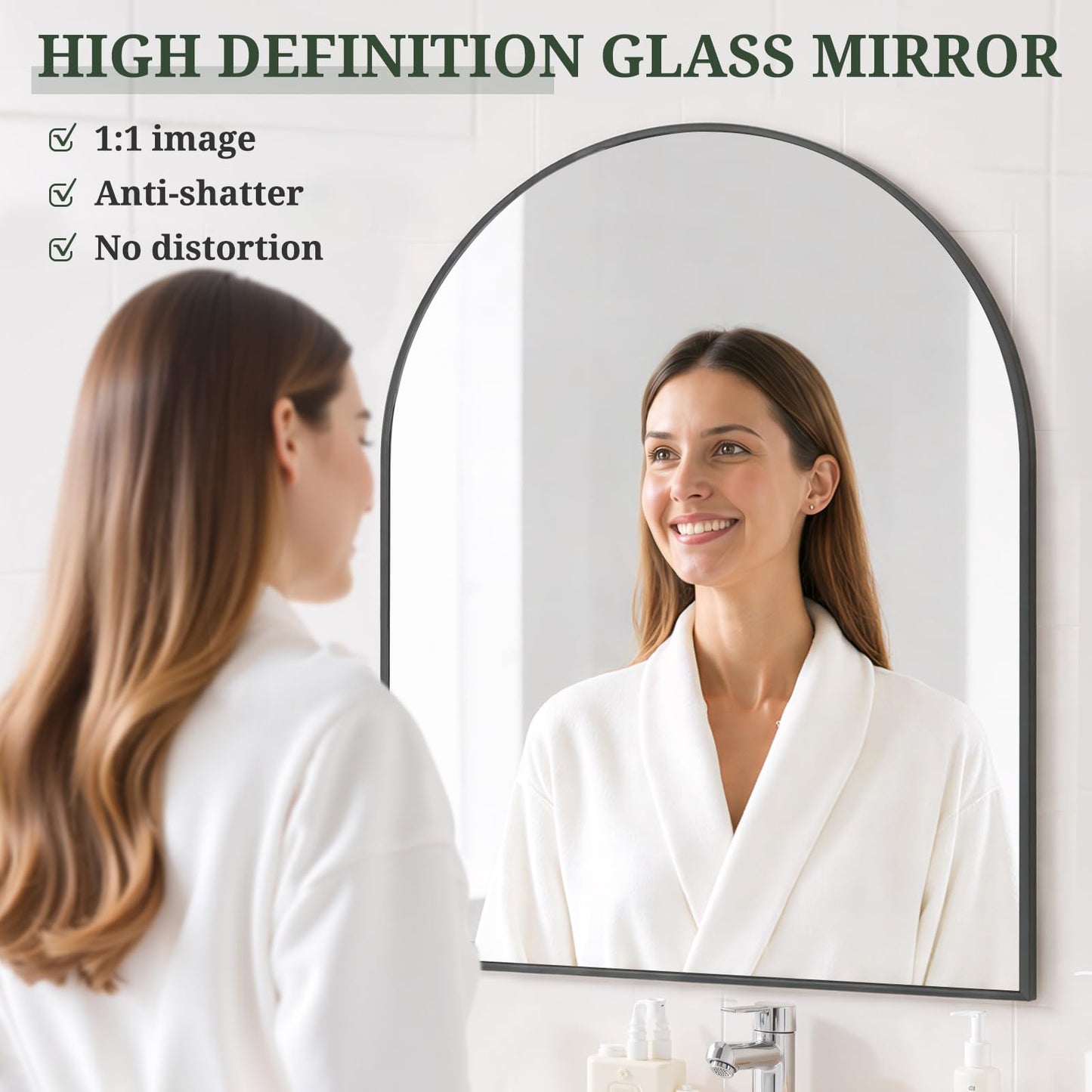 Arched Wall Mirror 36x24 Inch Gold Bathroom Vanity Mirror with Metal Frame, Modern Arch Mirror for Bedroom, Living Room, Entryway, Wall Mounted Decorative Mirror