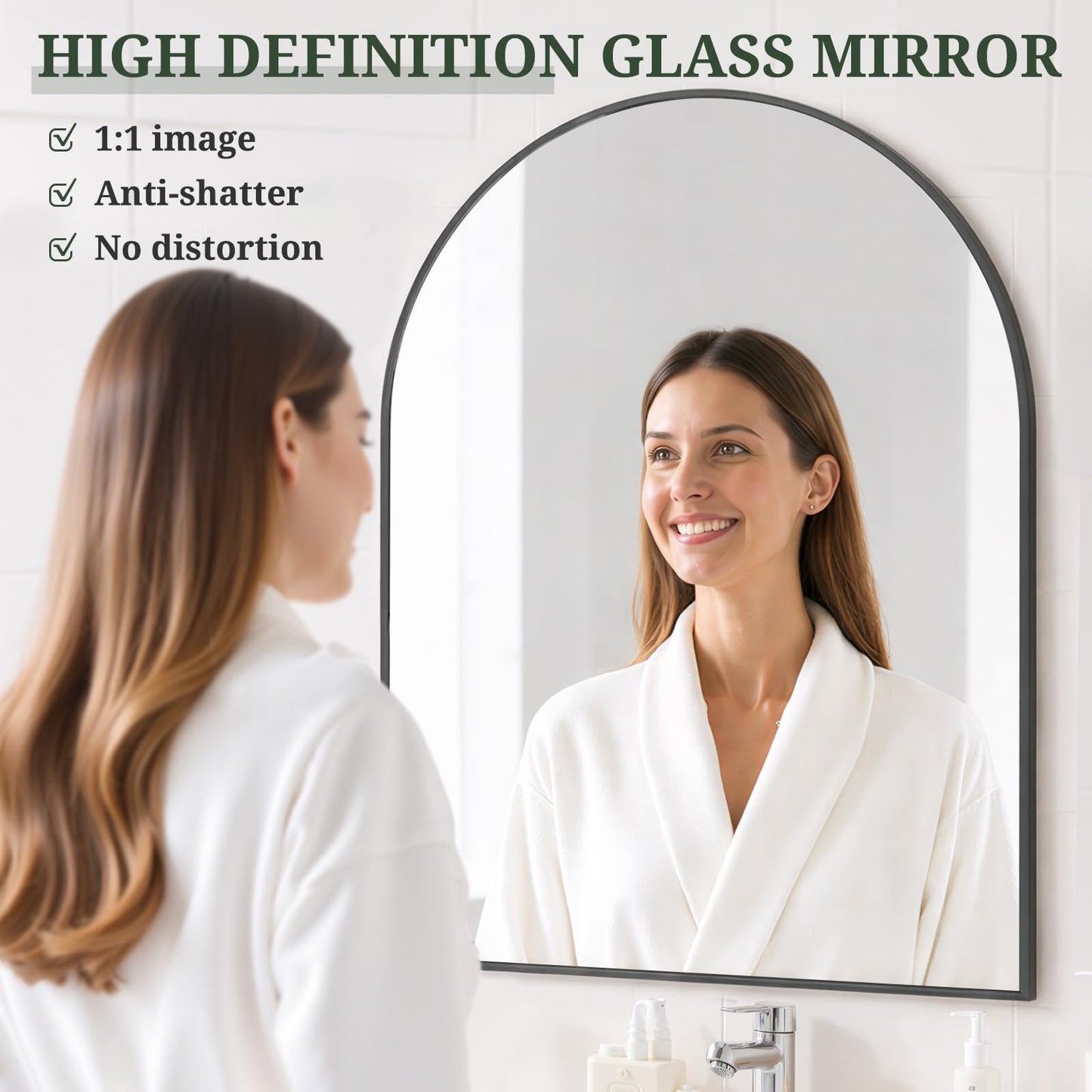 Arched Wall Mirror 36x24 Inch Gold Bathroom Vanity Mirror with Metal Frame, Modern Arch Mirror for Bedroom, Living Room, Entryway, Wall Mounted Decorative Mirror