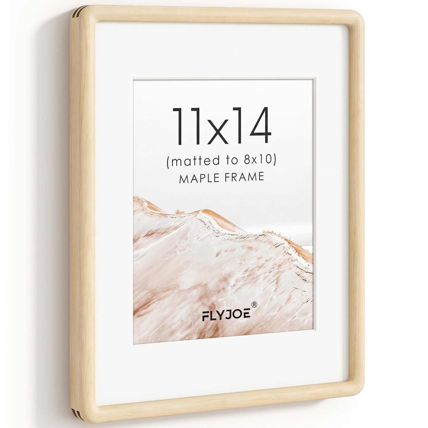FLYJOE 11x14 Picture Frame, Natural Solid OAK Wood Photo Frame with HD Tempered Glass, Rounded Corner Frame 11 x 14 Matted to 8x10, Gallery Wall Frames for Art, Horizontal or Vertical Wall Mounting