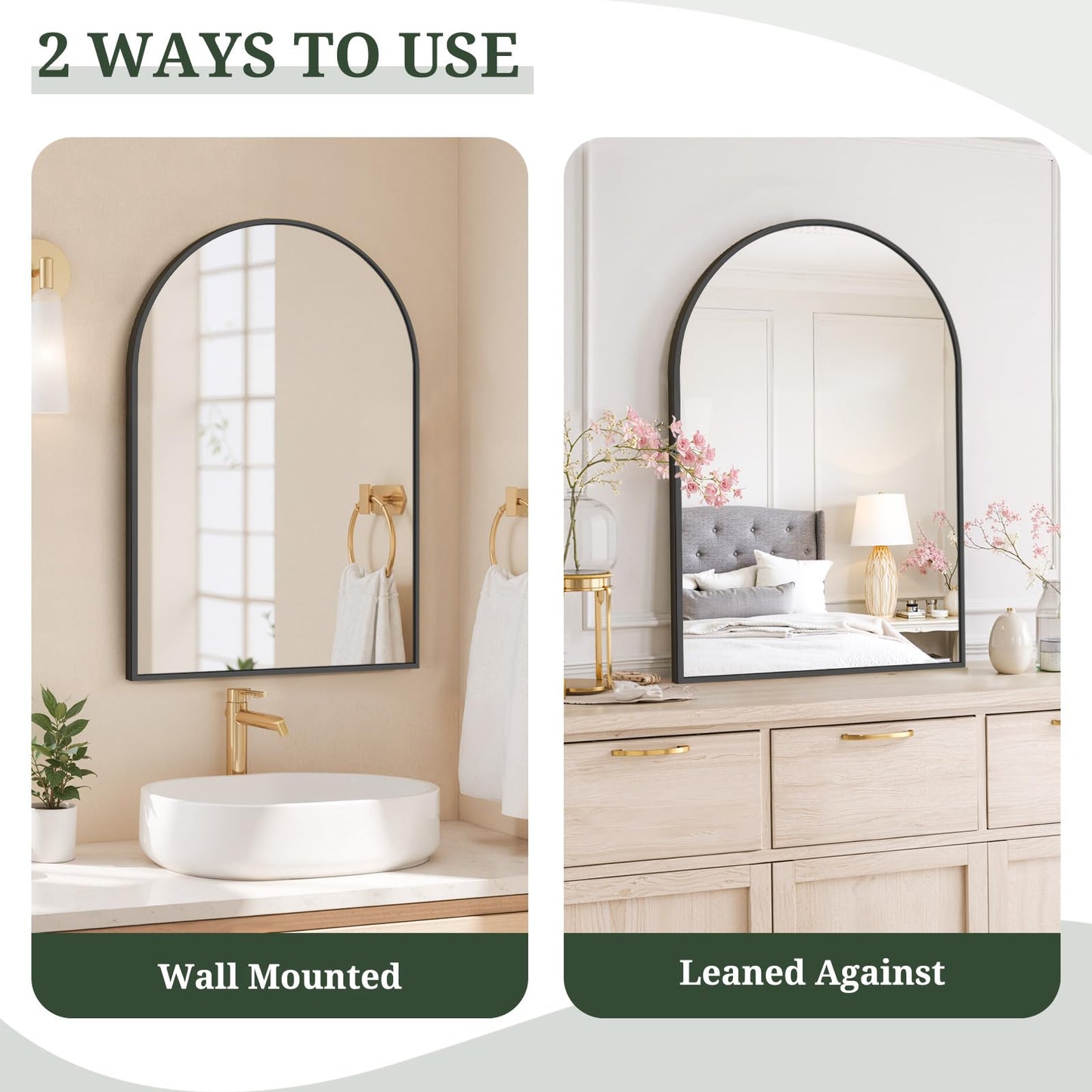 Arched Wall Mirror 36x24 Inch Gold Bathroom Vanity Mirror with Metal Frame, Modern Arch Mirror for Bedroom, Living Room, Entryway, Wall Mounted Decorative Mirror