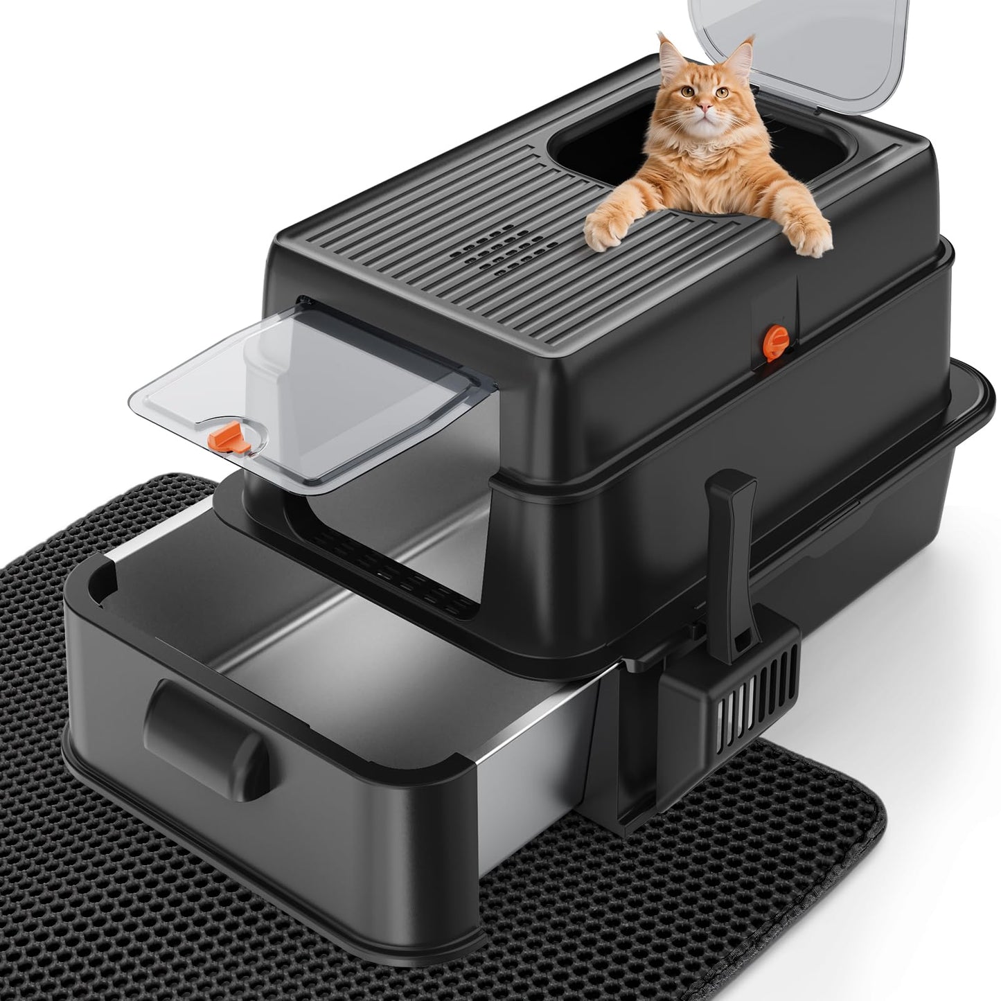 FURTIME Stainless Steel Litter Box with Lid
