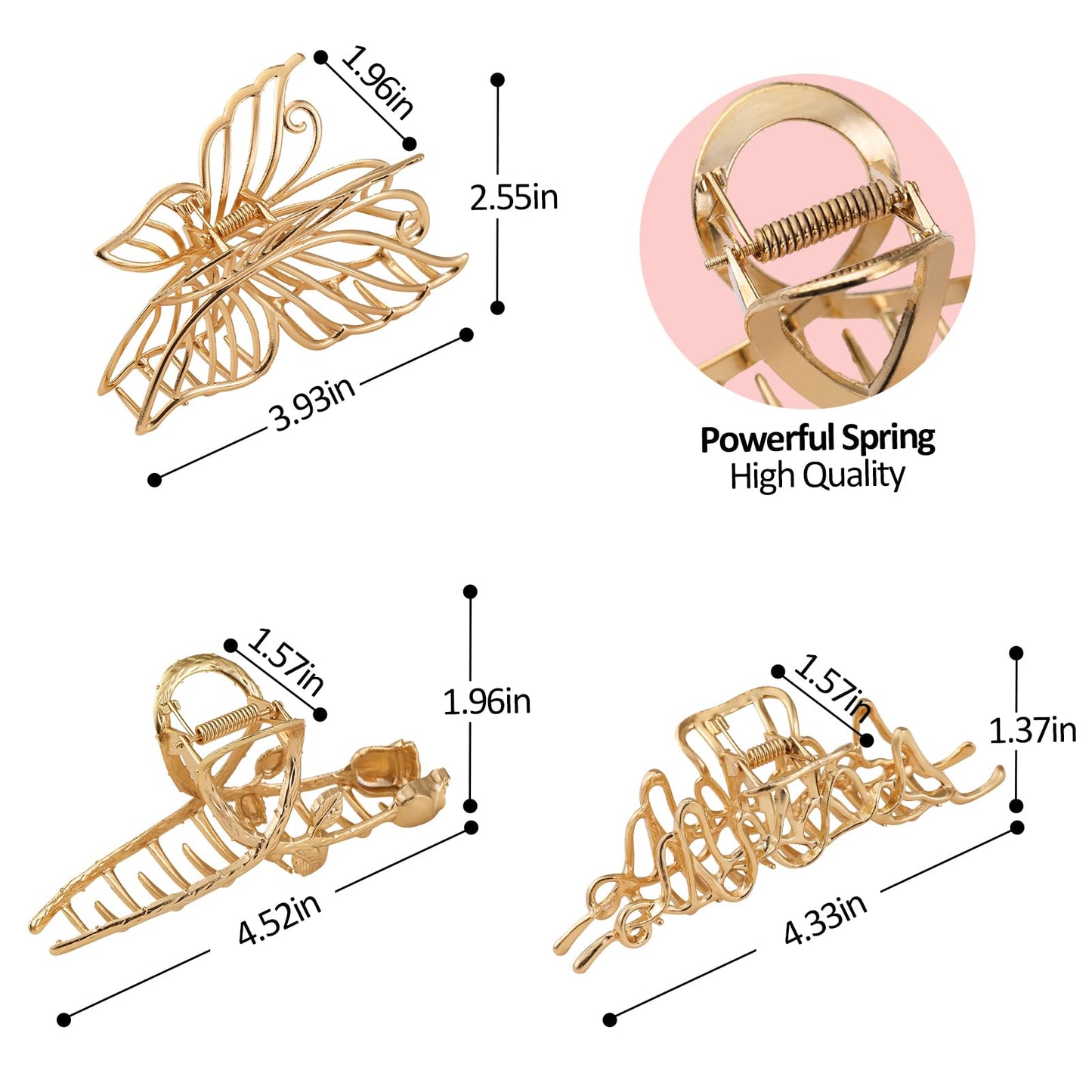LUKACY 6 Pack Gold Metal Hair Clips - 4 Inch Large Jaw Clips for Women, Strong Hold Hair Claws for Thick or Thin Hair, Fashion Hair Accessories for Styling