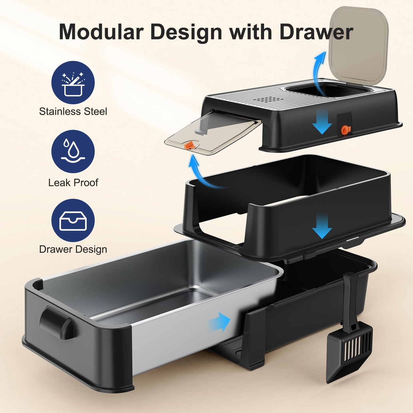 FURTIME Stainless Steel Litter Box with Lid