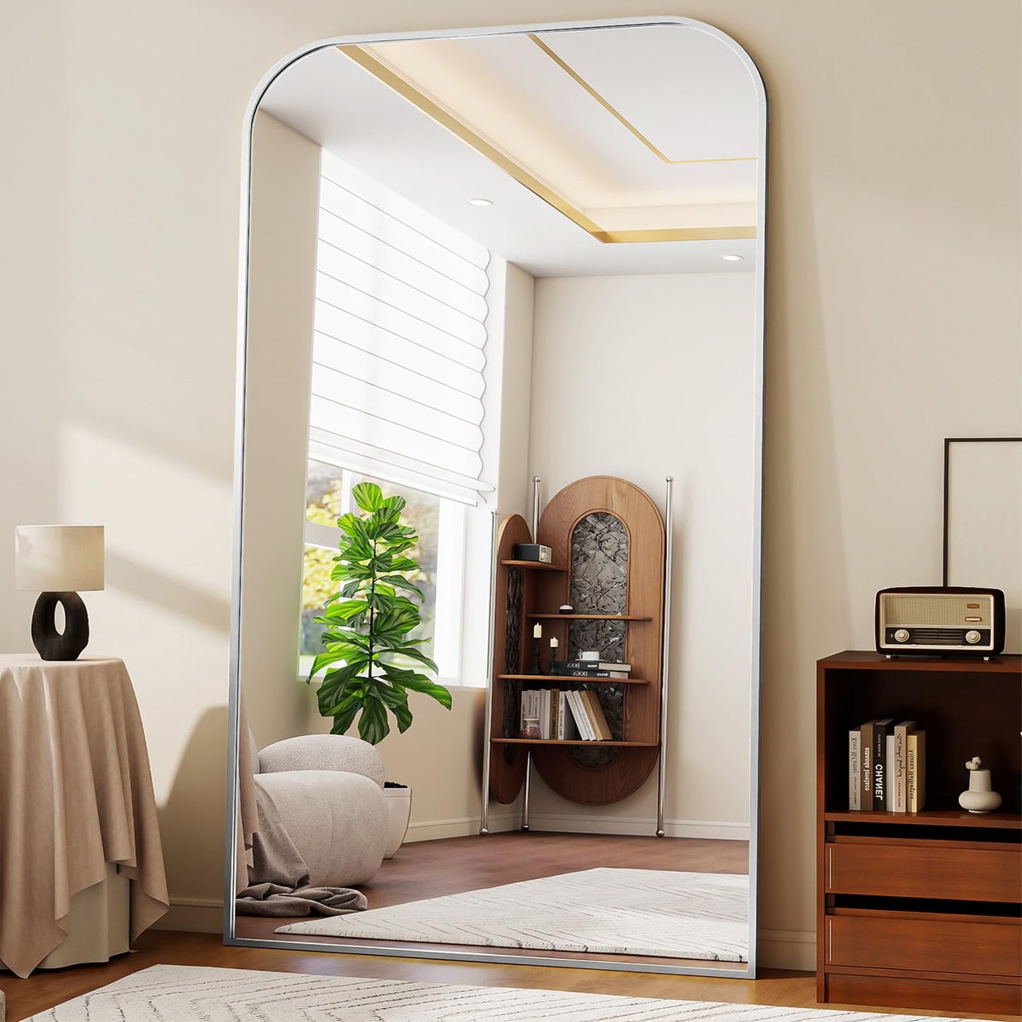 Full Length Mirror 65"x24" Arched Floor Standing Large Mirrors Full Body Mirror with Stand - with Aluminum Frame for Bedroom Living Room, Black