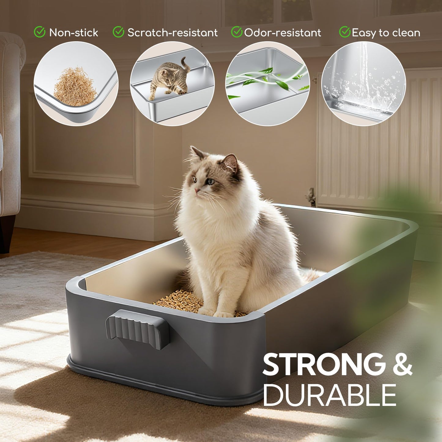 Soulbond Stainless Steel Cat Litter Box with Lid