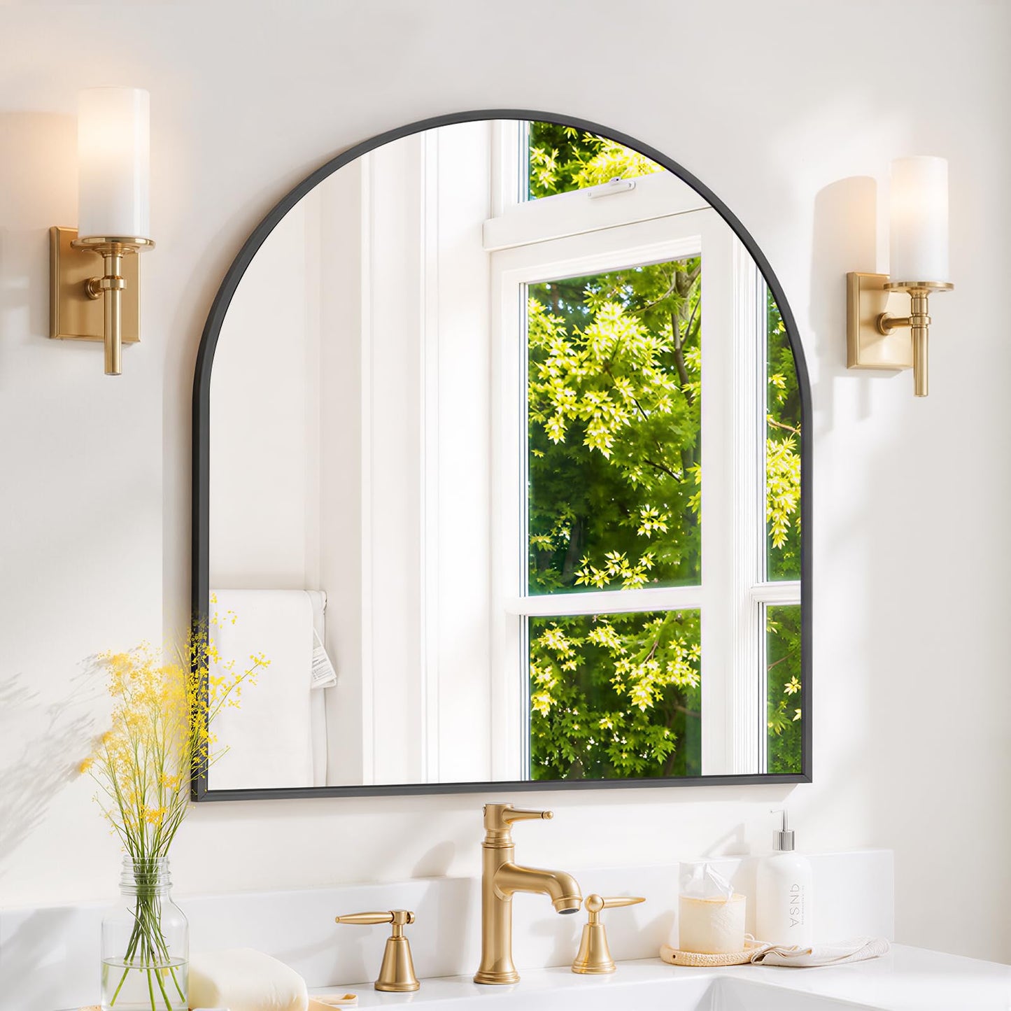 Arched Wall Mirror 36x24 Inch Gold Bathroom Vanity Mirror with Metal Frame, Modern Arch Mirror for Bedroom, Living Room, Entryway, Wall Mounted Decorative Mirror