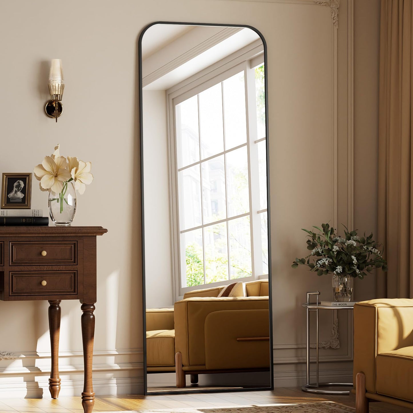Full Length Mirror 65"x24" Arched Floor Standing Large Mirrors Full Body Mirror with Stand - with Aluminum Frame for Bedroom Living Room, Black