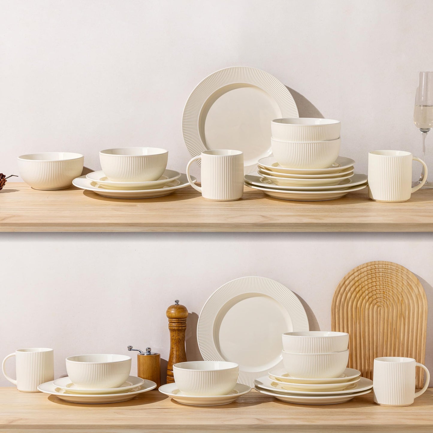 TheTerra Ceramic Dinnerware Sets for 4, 12 Pieces Porcelain Lightweight Plates and Bowls Sets, Scratch Resistant Dish Set, Oven & Microwave & Dishwasher Safe, Beige