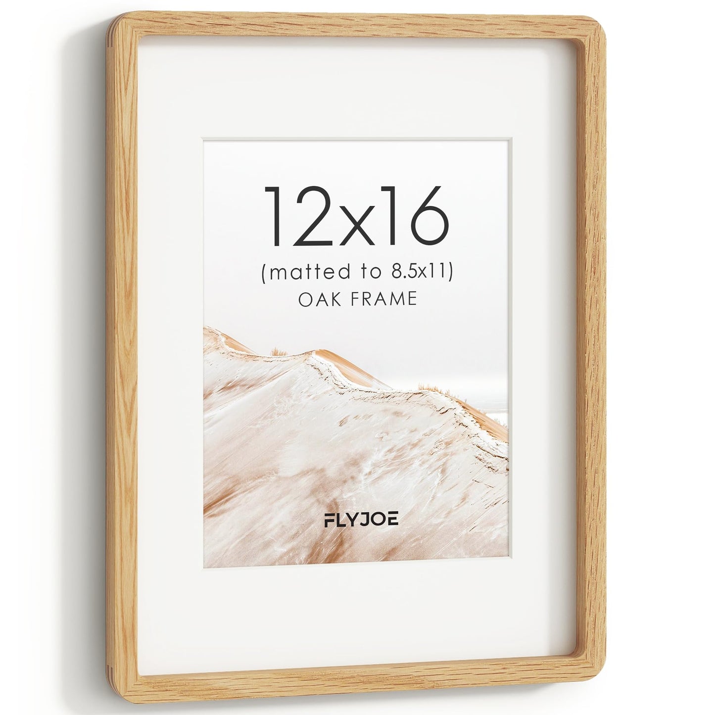 FLYJOE 11x14 Picture Frame, Natural Solid OAK Wood Photo Frame with HD Tempered Glass, Rounded Corner Frame 11 x 14 Matted to 8x10, Gallery Wall Frames for Art, Horizontal or Vertical Wall Mounting