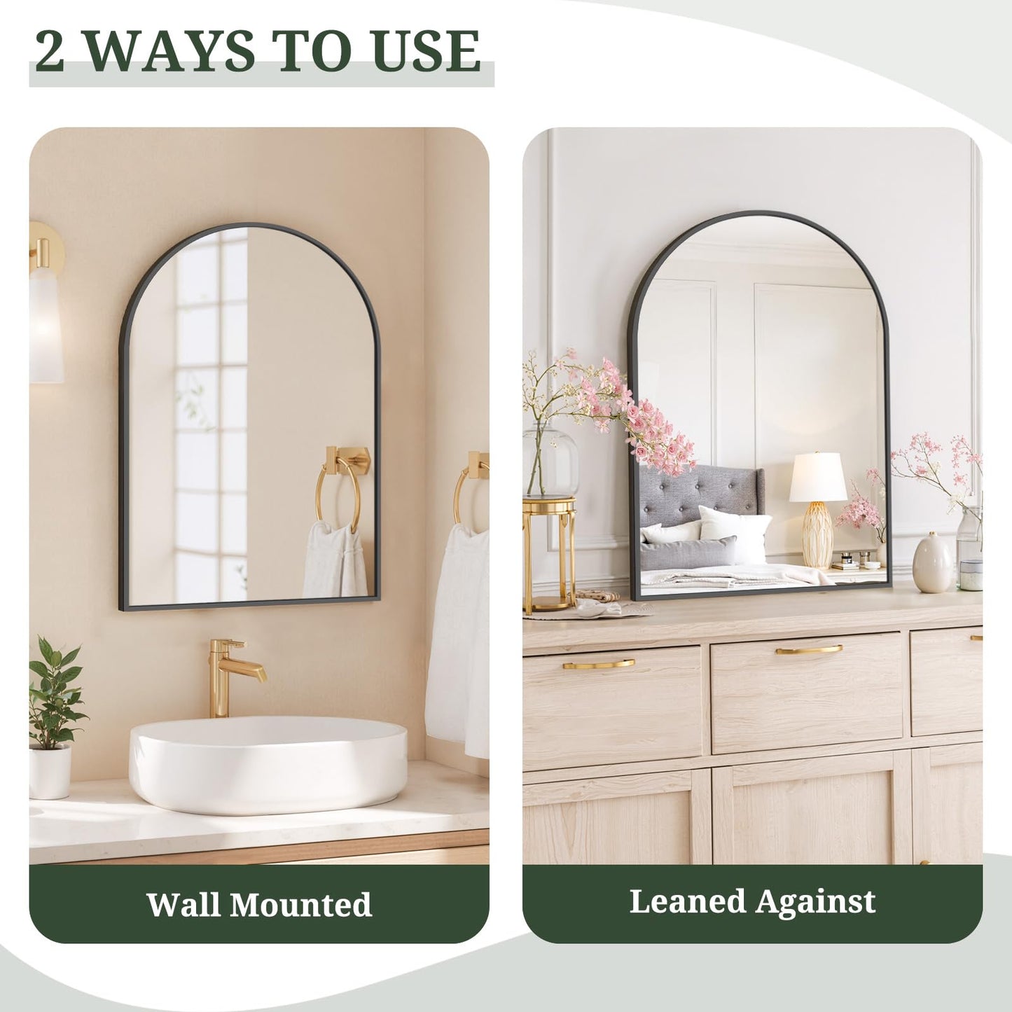 Arched Wall Mirror 36x24 Inch Gold Bathroom Vanity Mirror with Metal Frame, Modern Arch Mirror for Bedroom, Living Room, Entryway, Wall Mounted Decorative Mirror