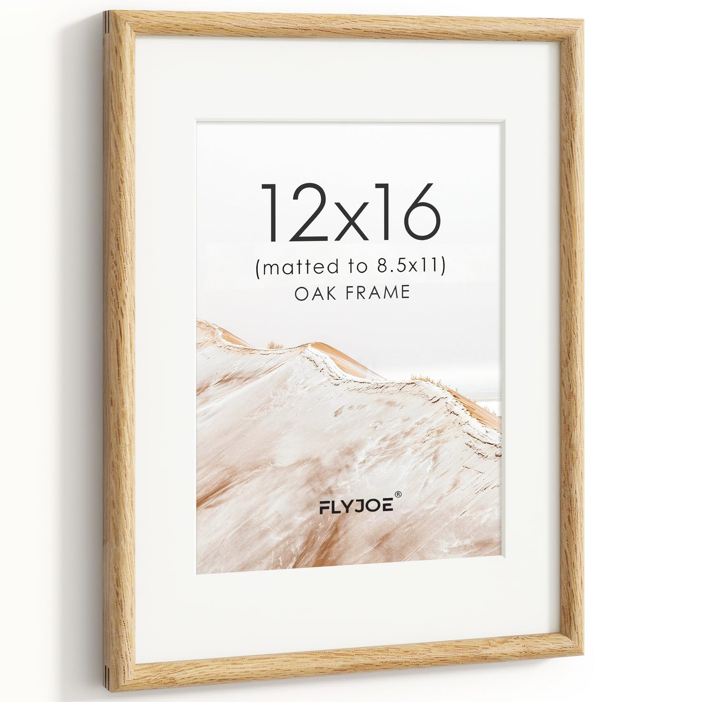 FLYJOE 11x14 Picture Frame, Natural Solid OAK Wood Photo Frame with HD Tempered Glass, Rounded Corner Frame 11 x 14 Matted to 8x10, Gallery Wall Frames for Art, Horizontal or Vertical Wall Mounting