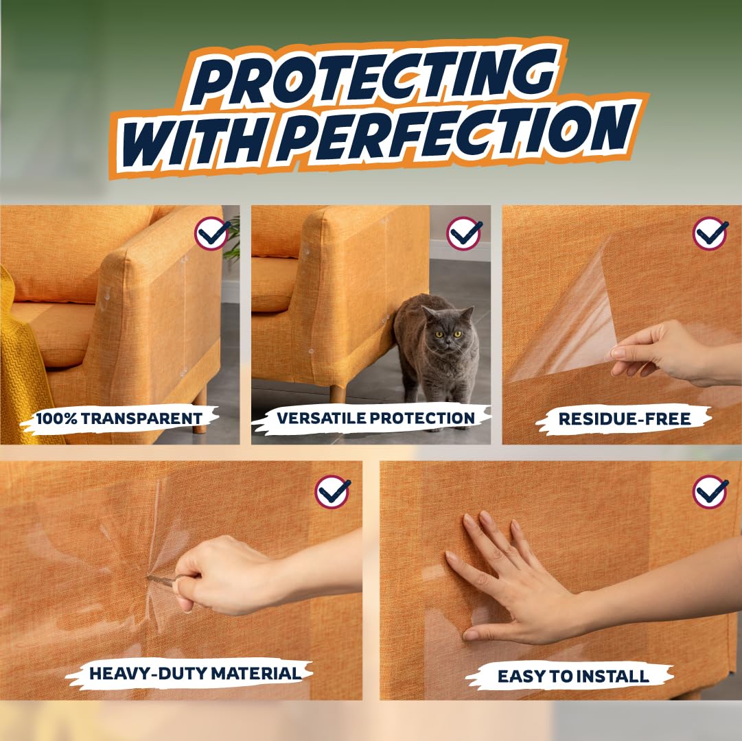 8 Pack Cat Scratch Furniture Protector Sheets – Matte Finish Couch & Sofa Guard from Cat Claws – Easy Apply, Removable, with Twist Pins (4 XL + 4 Large)