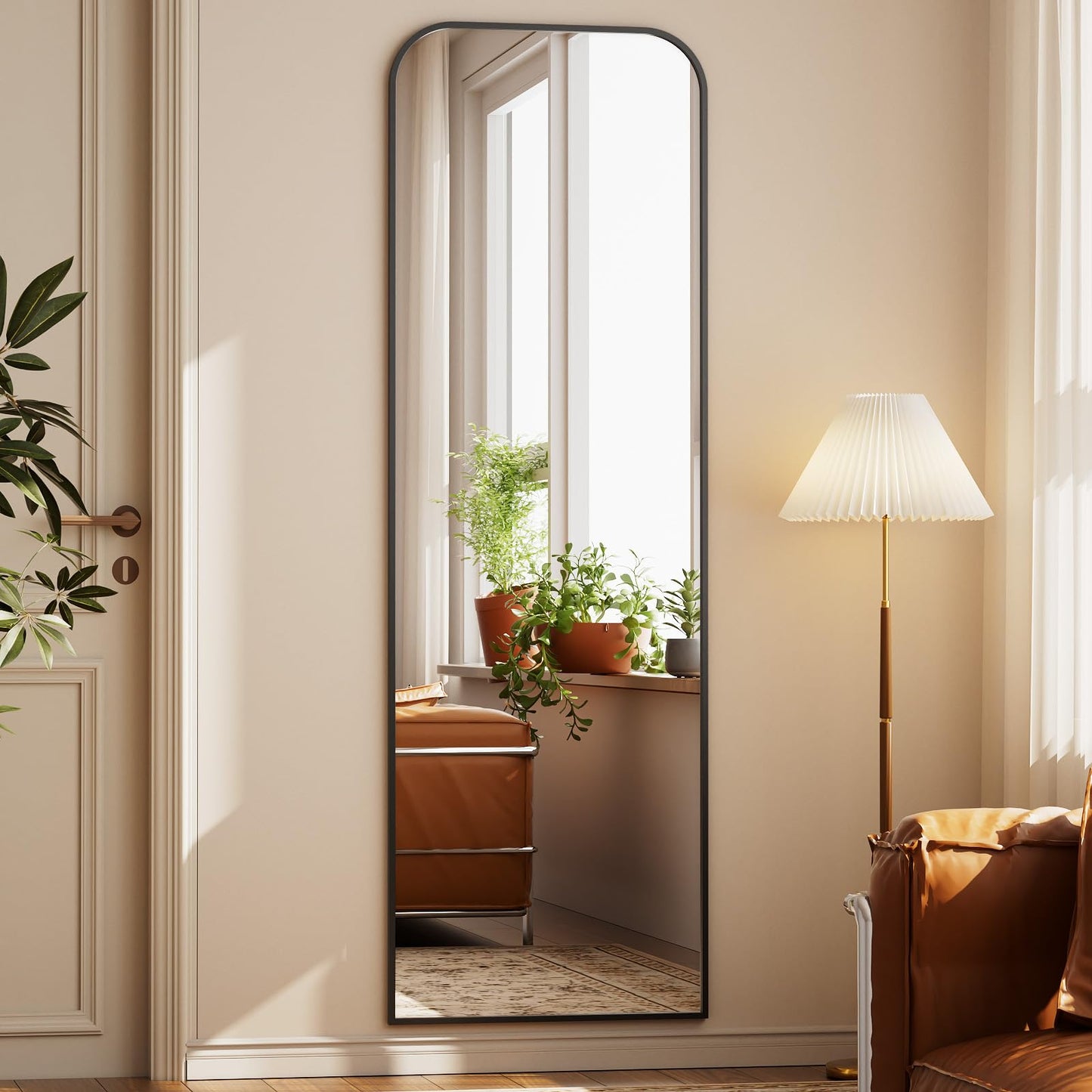 Full Length Mirror 65"x24" Arched Floor Standing Large Mirrors Full Body Mirror with Stand - with Aluminum Frame for Bedroom Living Room, Black