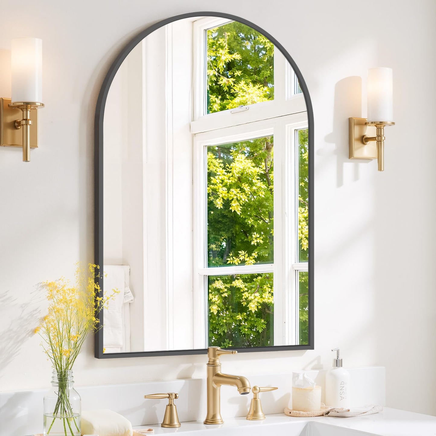Arched Wall Mirror 36x24 Inch Gold Bathroom Vanity Mirror with Metal Frame, Modern Arch Mirror for Bedroom, Living Room, Entryway, Wall Mounted Decorative Mirror