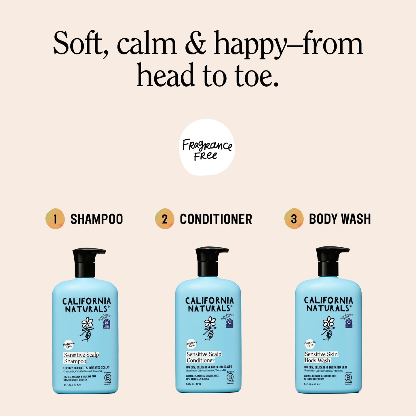 California Naturals Sensitive Skin Body Wash, Soothing & Gentle for Sensitive & Dry Skin, Unscented & Fragrance Free, Colloidal Oat & Chamomile, Vegan, Paraben & Sulfate Free, 16.5 oz