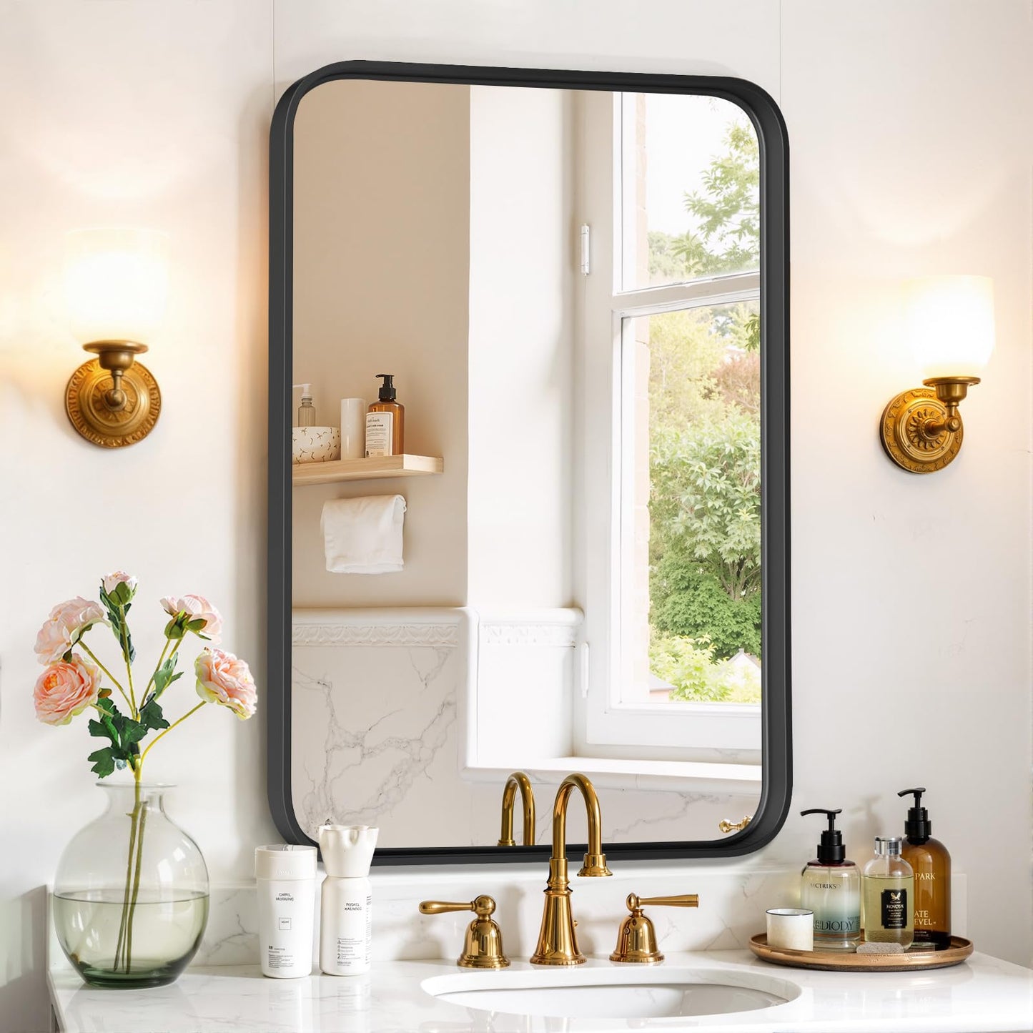 Arched Wall Mirror 36x24 Inch Gold Bathroom Vanity Mirror with Metal Frame, Modern Arch Mirror for Bedroom, Living Room, Entryway, Wall Mounted Decorative Mirror