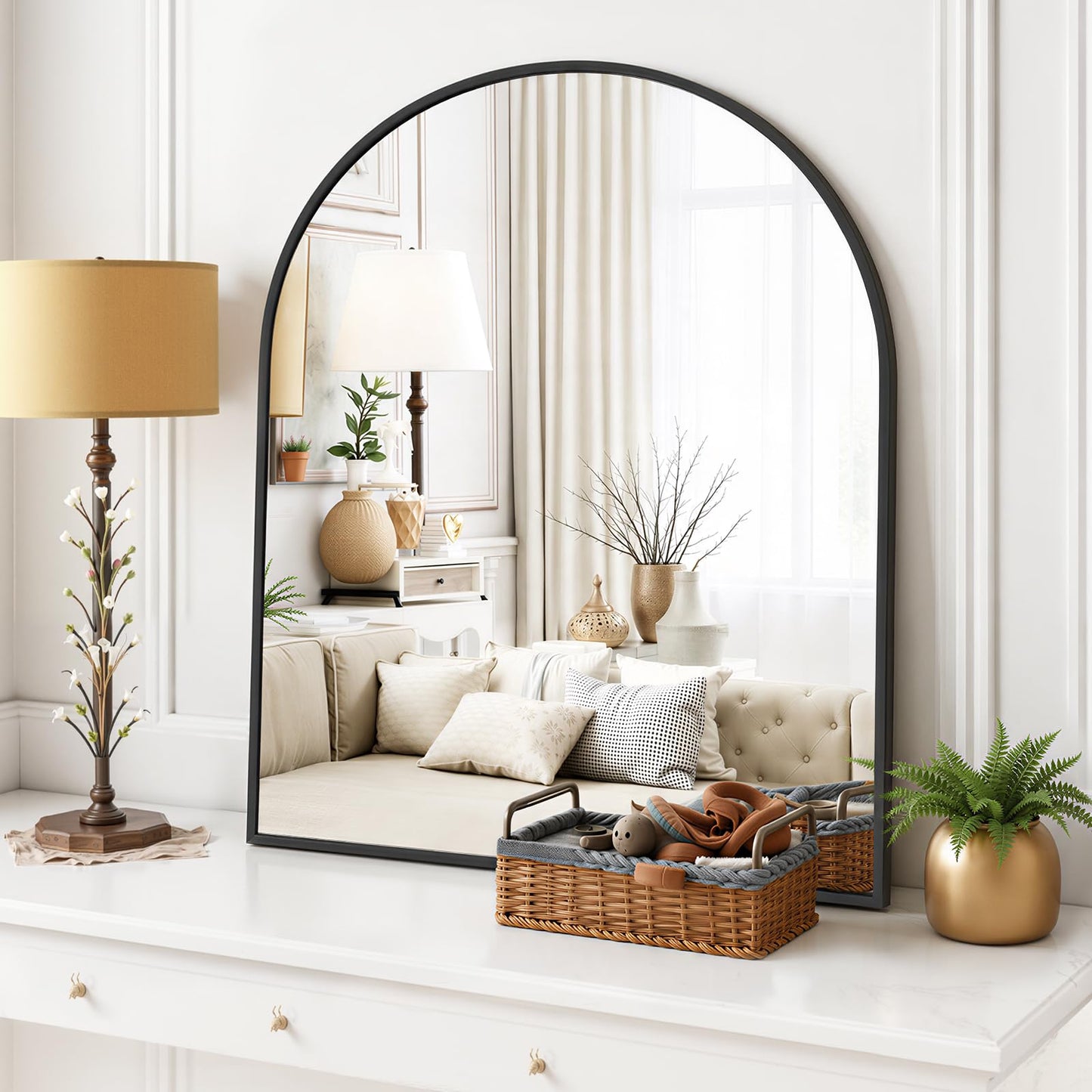 Arched Wall Mirror 36x24 Inch Gold Bathroom Vanity Mirror with Metal Frame, Modern Arch Mirror for Bedroom, Living Room, Entryway, Wall Mounted Decorative Mirror