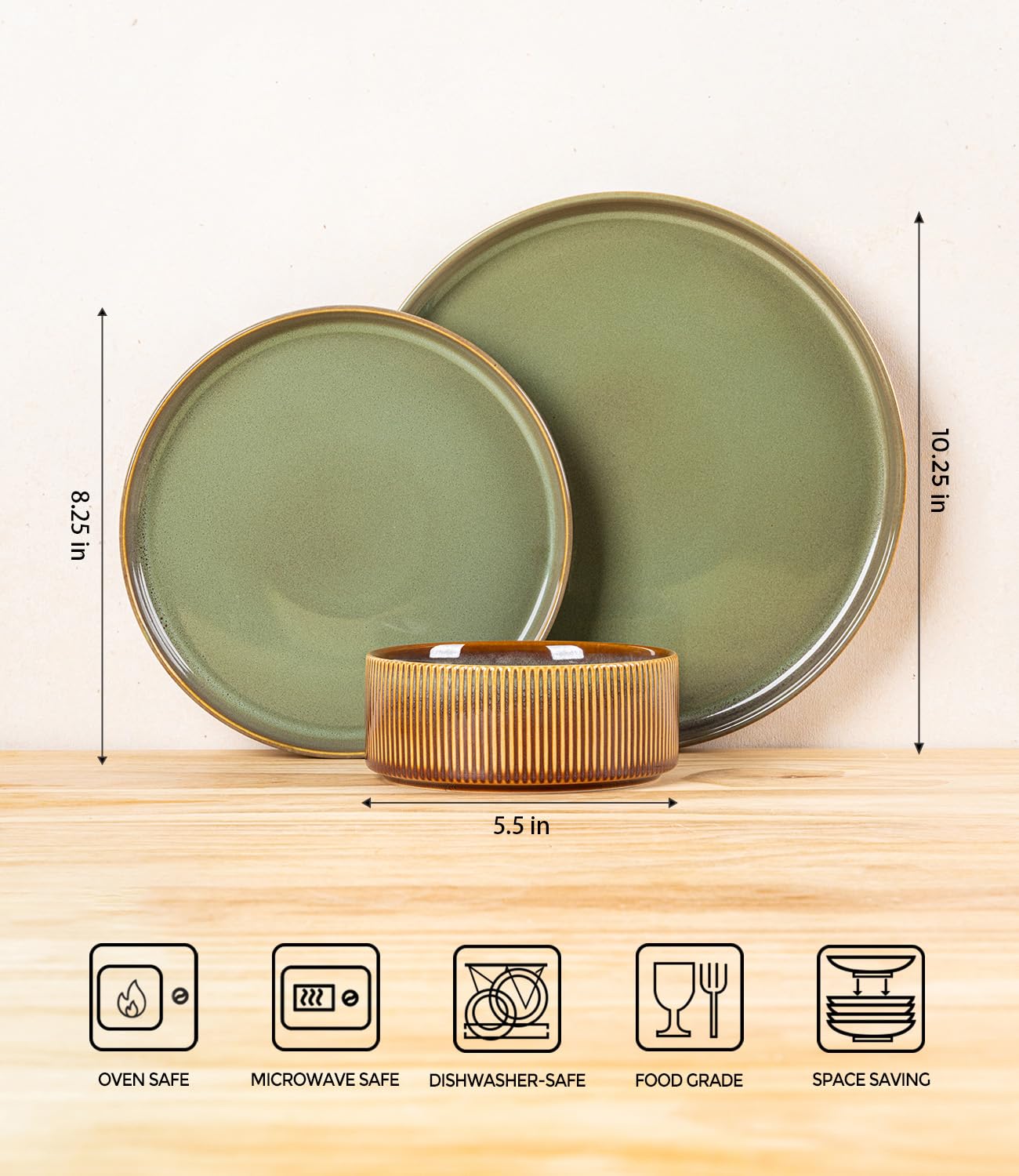 TheTerra Ceramic Dinnerware Sets for 4, 12 Pieces Porcelain Lightweight Plates and Bowls Sets, Scratch Resistant Dish Set, Oven & Microwave & Dishwasher Safe, Beige
