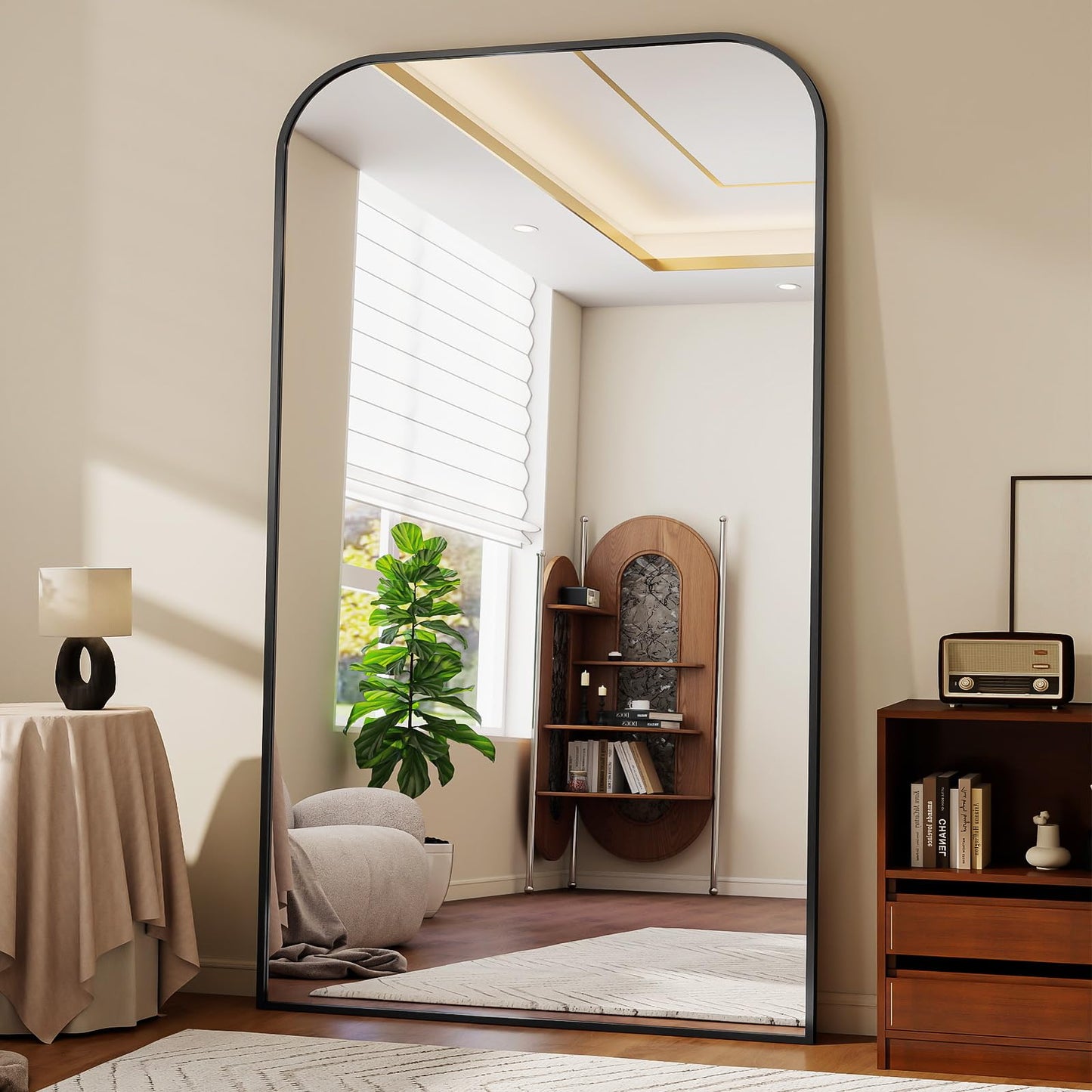 Full Length Mirror 65"x24" Arched Floor Standing Large Mirrors Full Body Mirror with Stand - with Aluminum Frame for Bedroom Living Room, Black