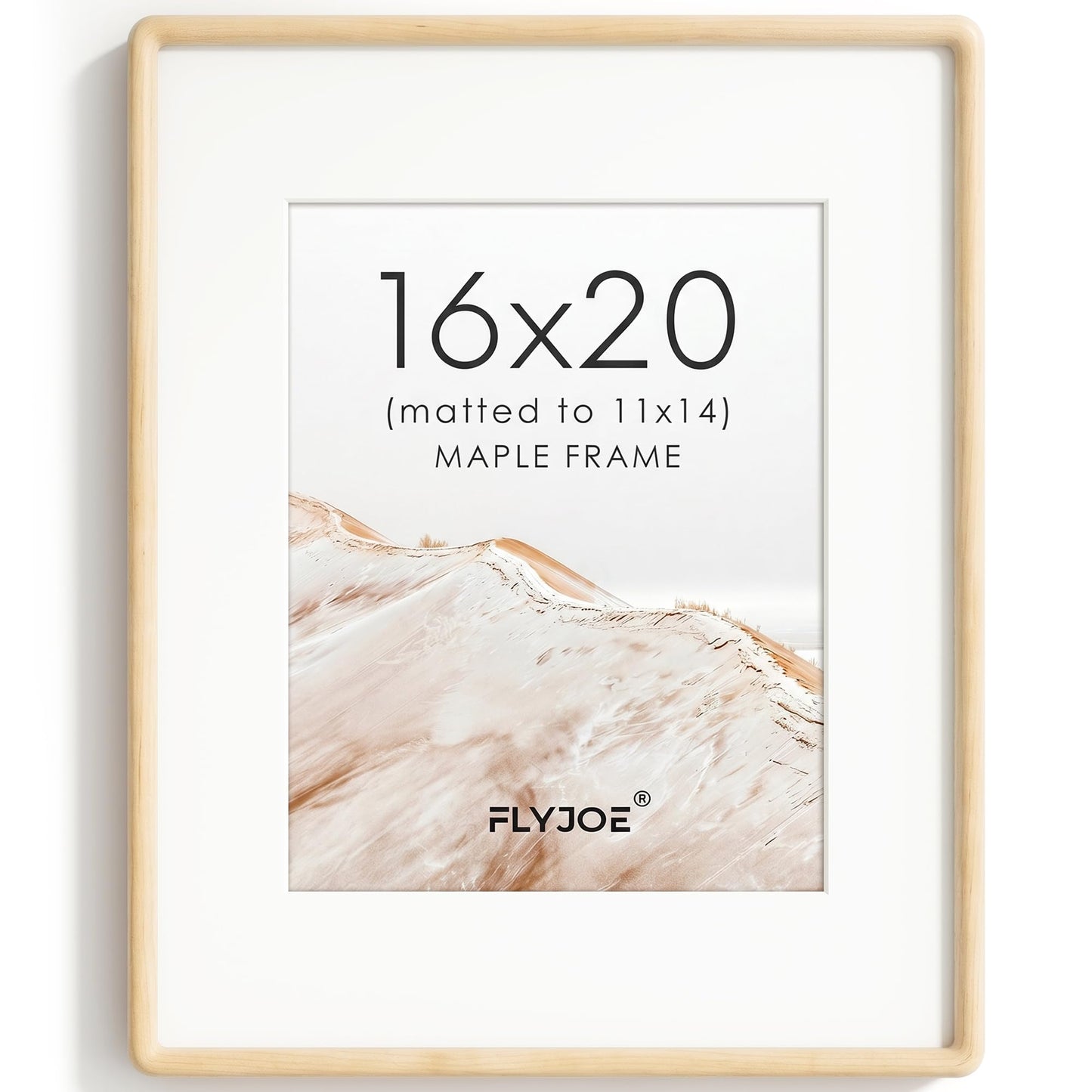 FLYJOE 11x14 Picture Frame, Natural Solid OAK Wood Photo Frame with HD Tempered Glass, Rounded Corner Frame 11 x 14 Matted to 8x10, Gallery Wall Frames for Art, Horizontal or Vertical Wall Mounting