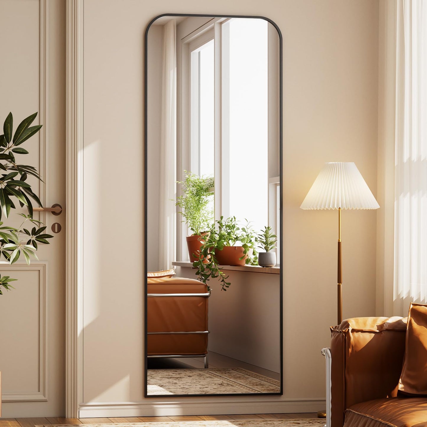 Full Length Mirror 65"x24" Arched Floor Standing Large Mirrors Full Body Mirror with Stand - with Aluminum Frame for Bedroom Living Room, Black