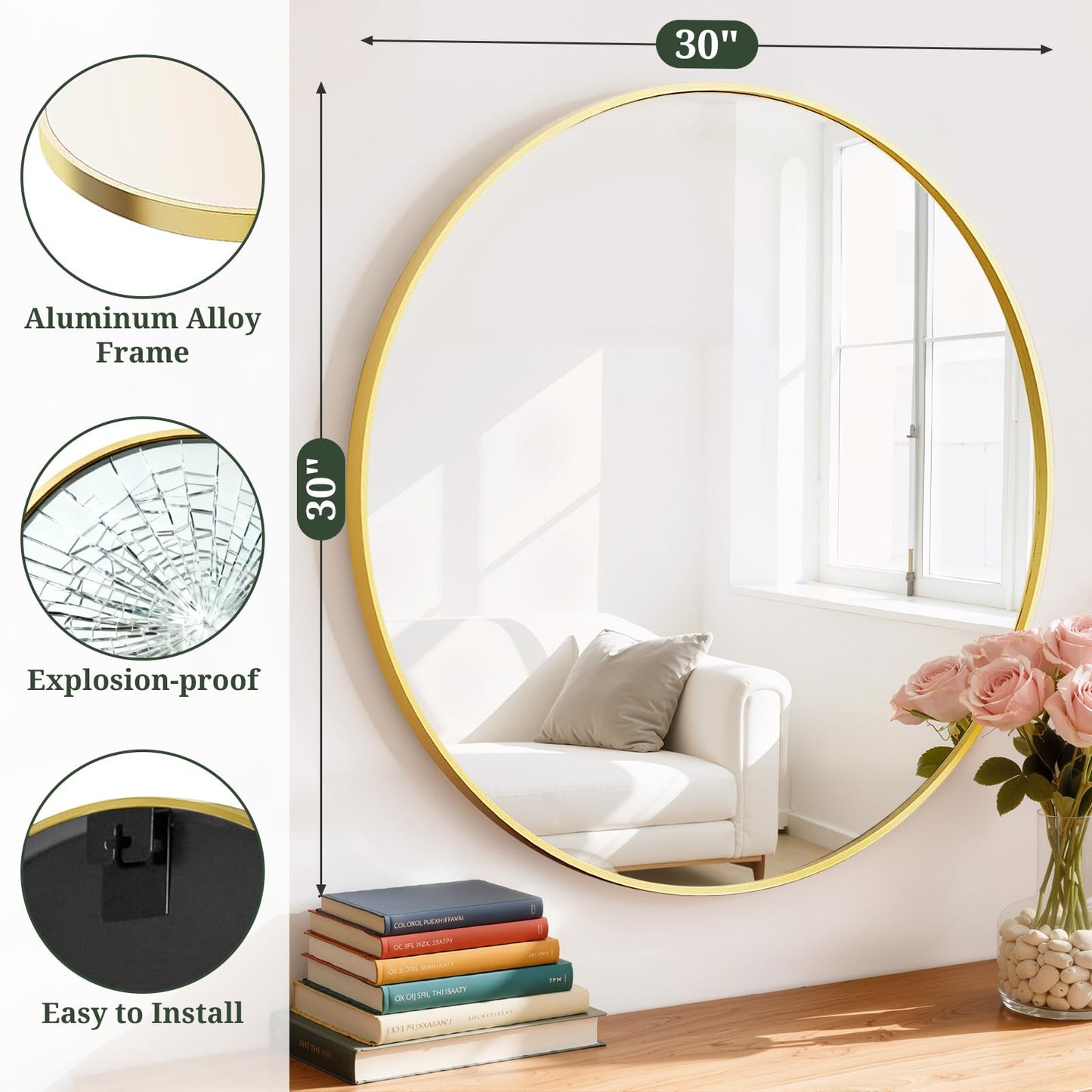 Arched Wall Mirror 36x24 Inch Gold Bathroom Vanity Mirror with Metal Frame, Modern Arch Mirror for Bedroom, Living Room, Entryway, Wall Mounted Decorative Mirror