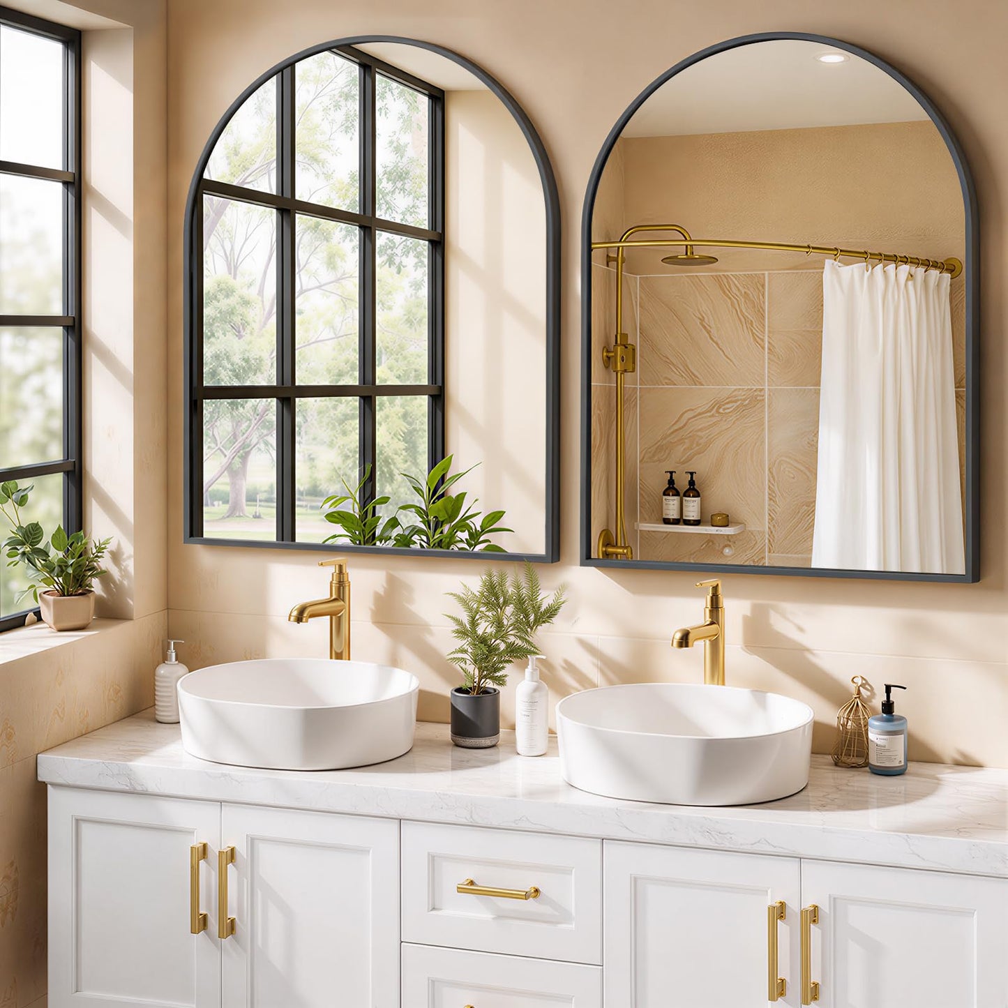Arched Wall Mirror 36x24 Inch Gold Bathroom Vanity Mirror with Metal Frame, Modern Arch Mirror for Bedroom, Living Room, Entryway, Wall Mounted Decorative Mirror