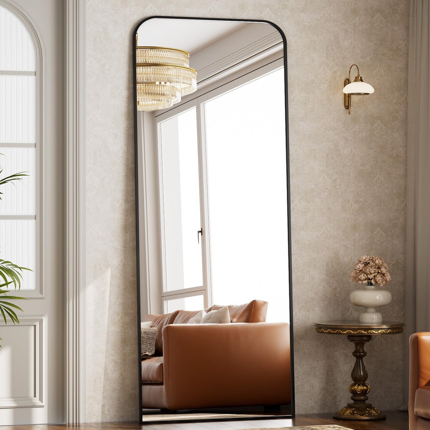 Full Length Mirror 65"x24" Arched Floor Standing Large Mirrors Full Body Mirror with Stand - with Aluminum Frame for Bedroom Living Room, Black