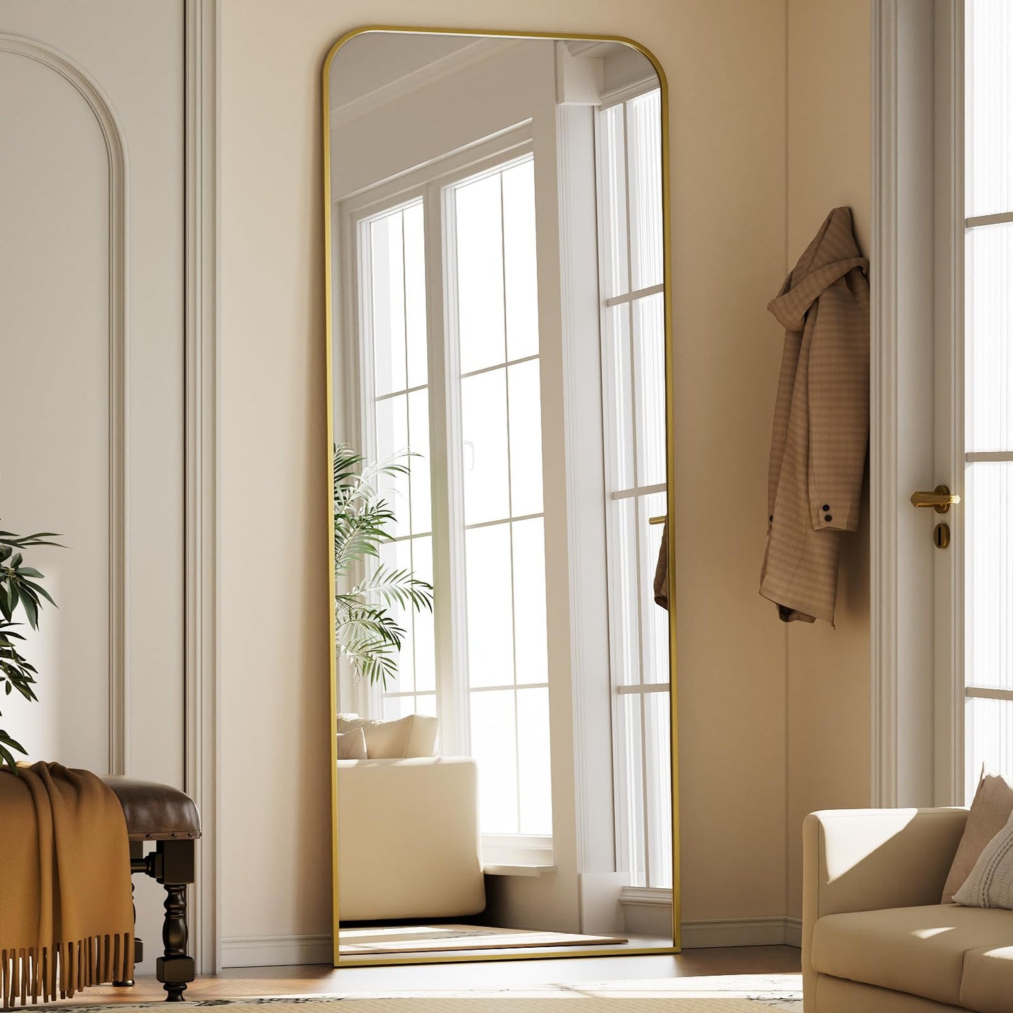 Full Length Mirror 65"x24" Arched Floor Standing Large Mirrors Full Body Mirror with Stand - with Aluminum Frame for Bedroom Living Room, Black