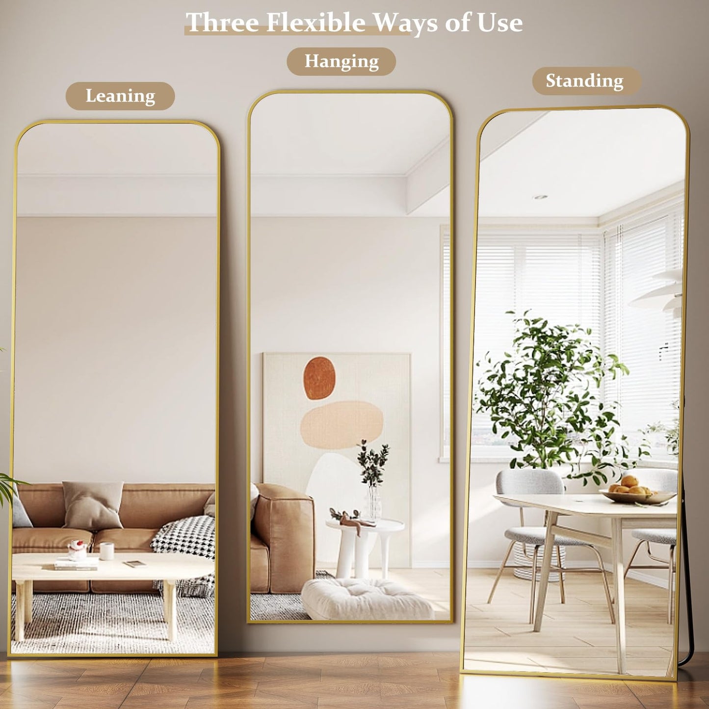 Full Length Mirror 65"x24" Arched Floor Standing Large Mirrors Full Body Mirror with Stand - with Aluminum Frame for Bedroom Living Room, Black