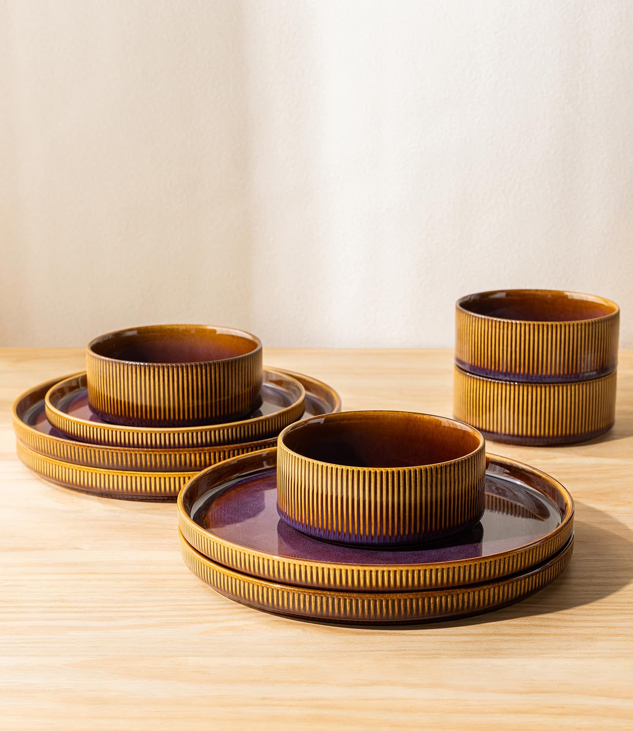 TheTerra Ceramic Dinnerware Sets for 4, 12 Pieces Porcelain Lightweight Plates and Bowls Sets, Scratch Resistant Dish Set, Oven & Microwave & Dishwasher Safe, Beige
