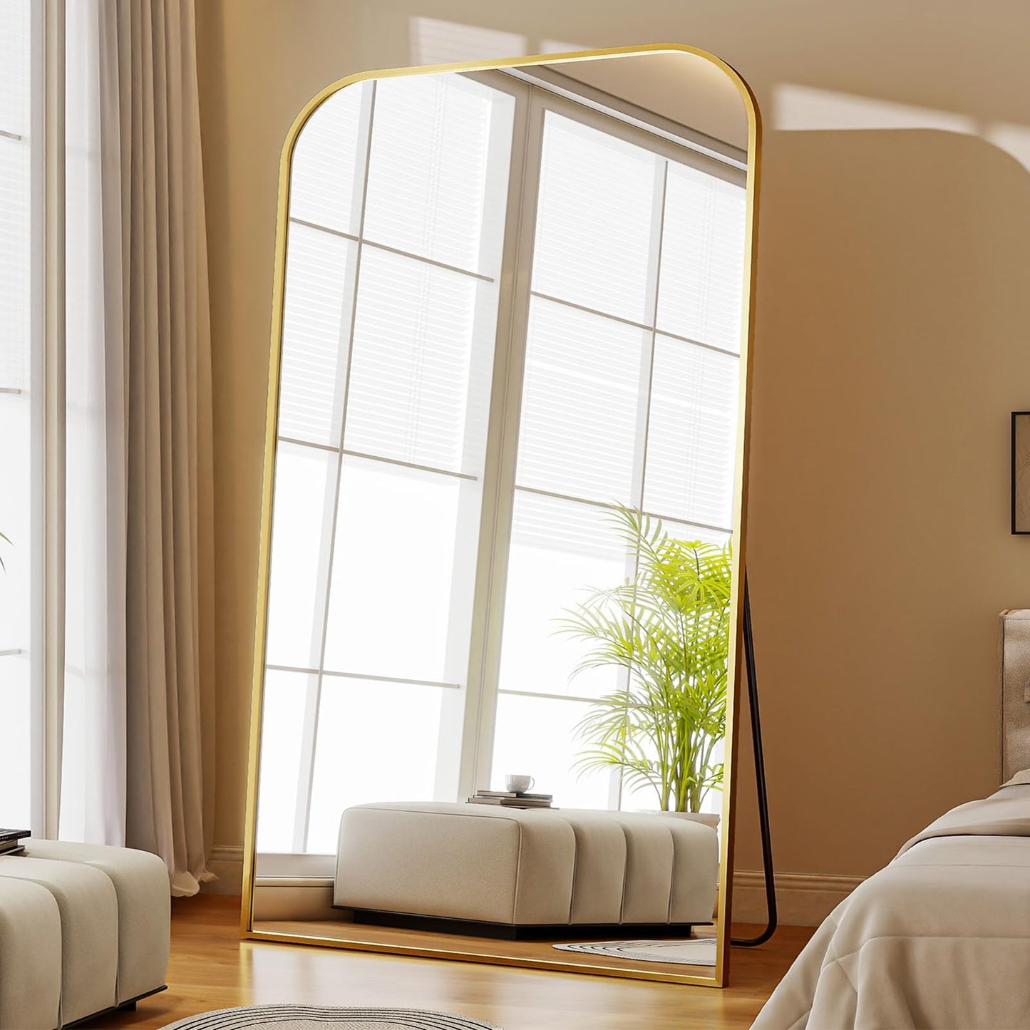 Full Length Mirror 65"x24" Arched Floor Standing Large Mirrors Full Body Mirror with Stand - with Aluminum Frame for Bedroom Living Room, Black