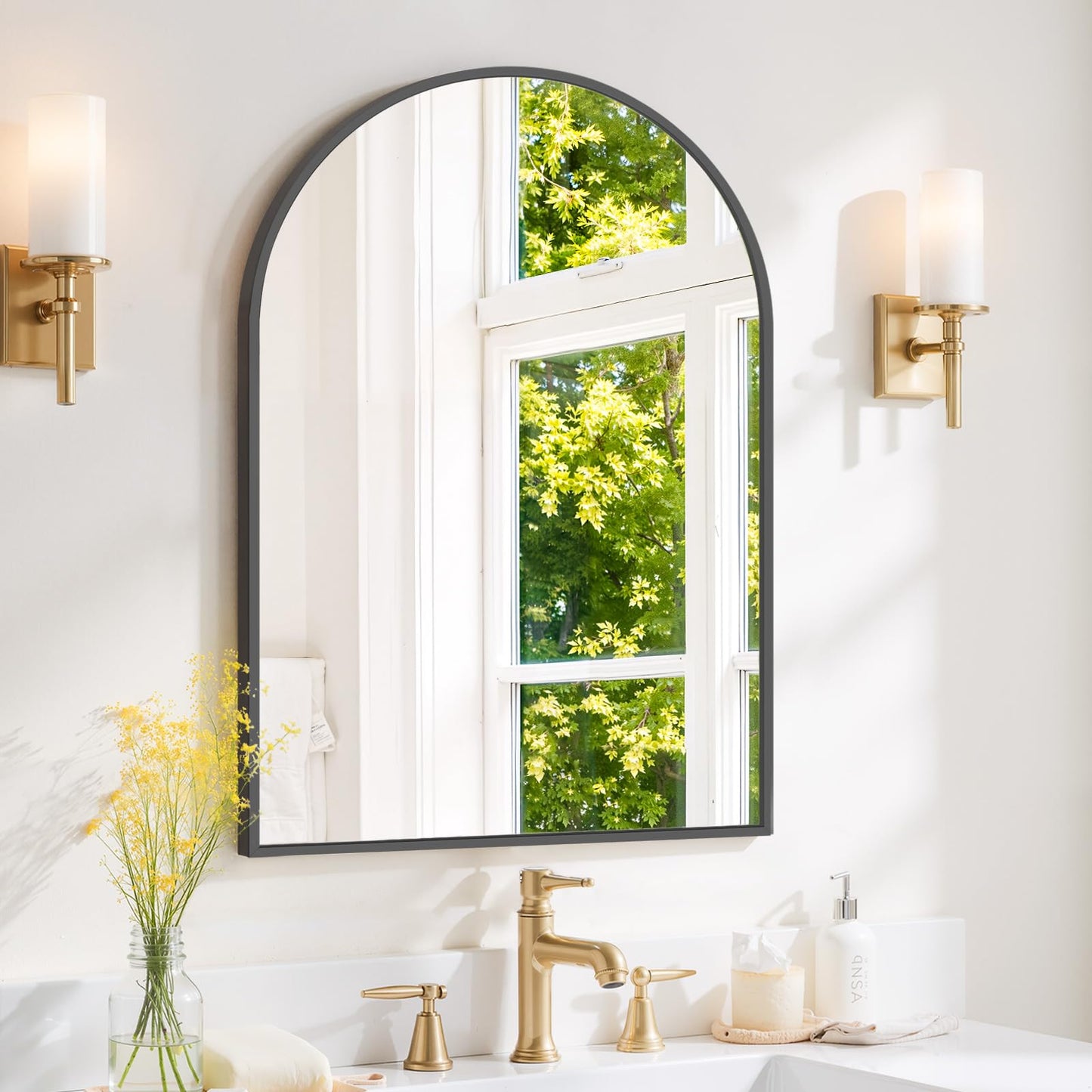 Arched Wall Mirror 36x24 Inch Gold Bathroom Vanity Mirror with Metal Frame, Modern Arch Mirror for Bedroom, Living Room, Entryway, Wall Mounted Decorative Mirror
