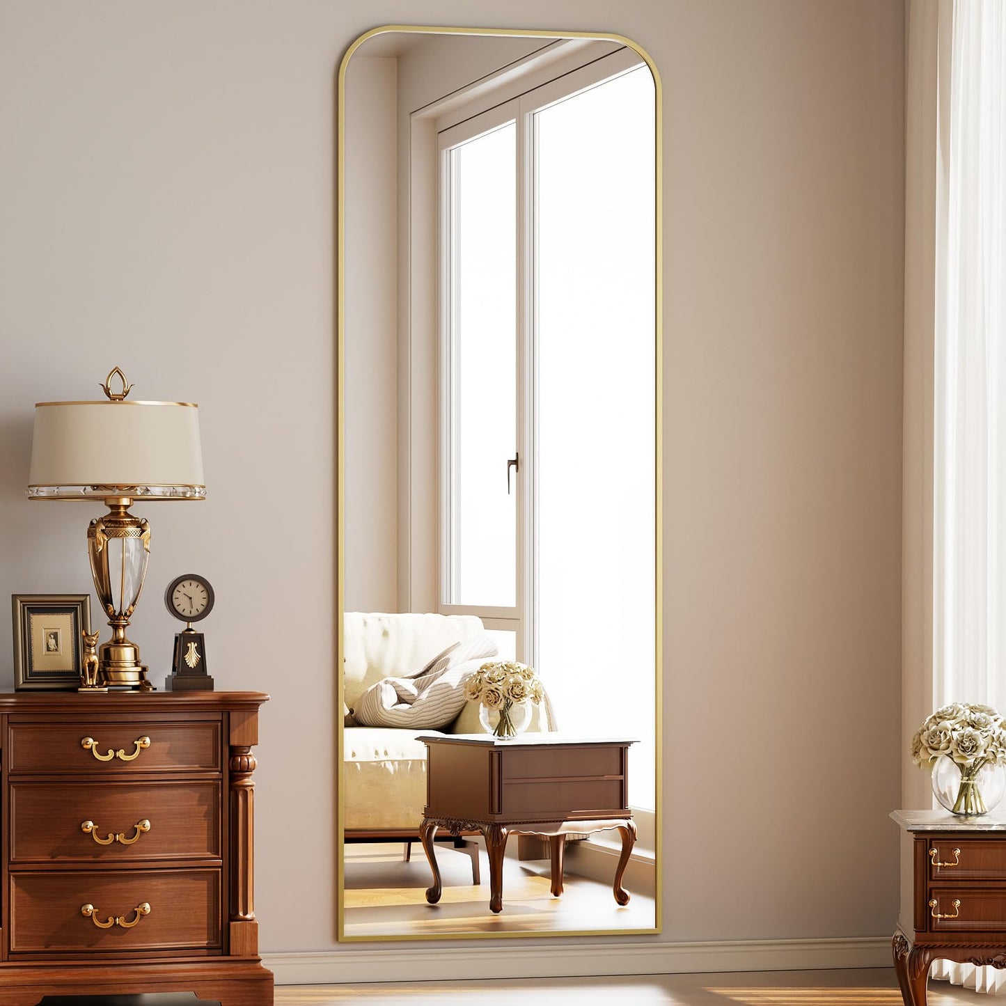 Full Length Mirror 65"x24" Arched Floor Standing Large Mirrors Full Body Mirror with Stand - with Aluminum Frame for Bedroom Living Room, Black