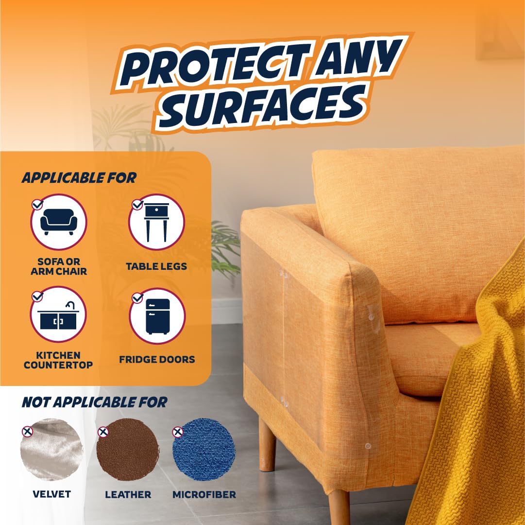 8 Pack Cat Scratch Furniture Protector Sheets – Matte Finish Couch & Sofa Guard from Cat Claws – Easy Apply, Removable, with Twist Pins (4 XL + 4 Large)