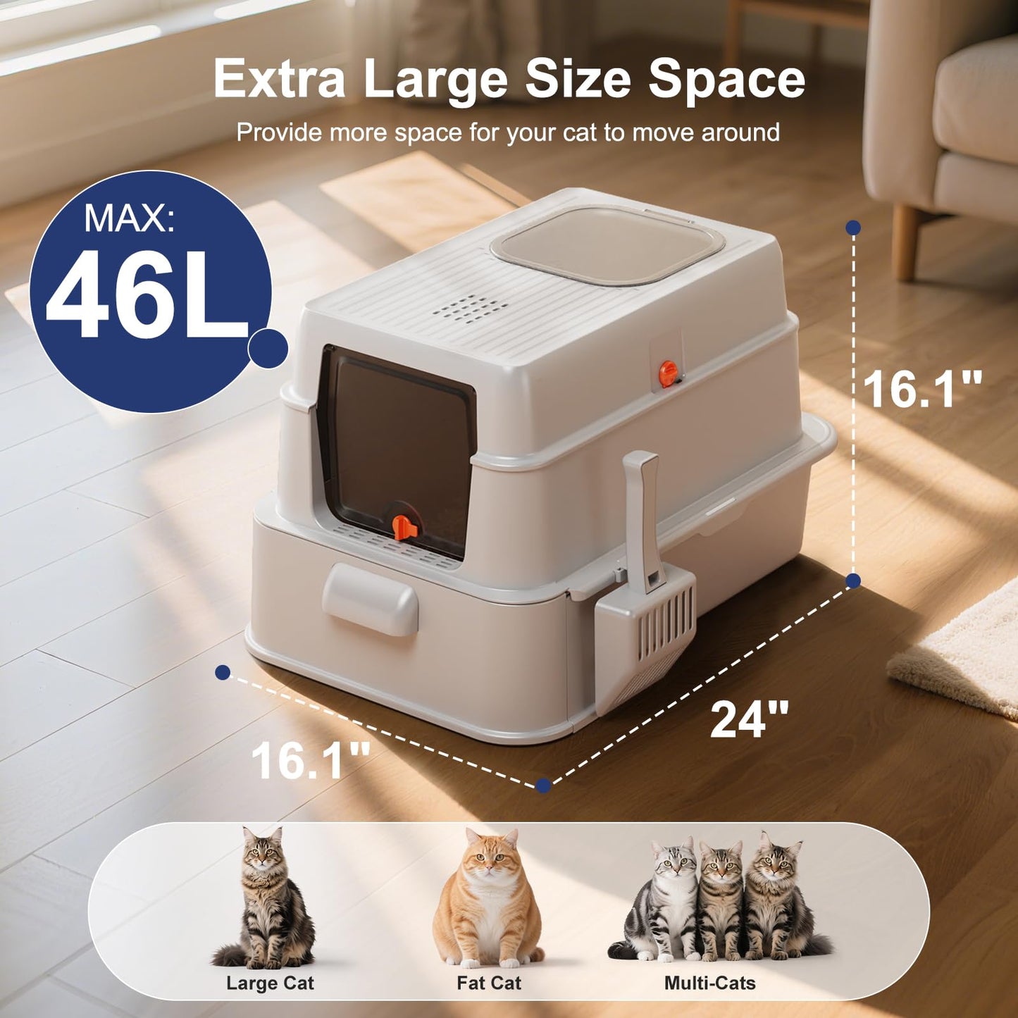 FURTIME Stainless Steel Litter Box with Lid