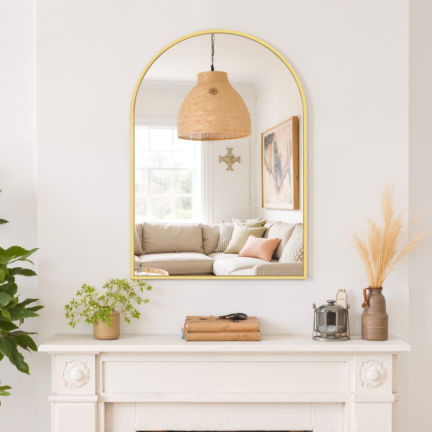 Arched Wall Mirror 36x24 Inch Gold Bathroom Vanity Mirror with Metal Frame, Modern Arch Mirror for Bedroom, Living Room, Entryway, Wall Mounted Decorative Mirror