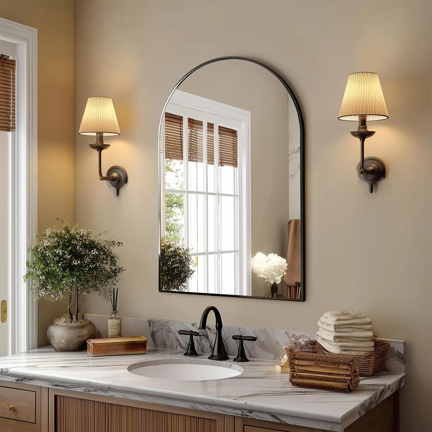 Arched Wall Mirror 36x24 Inch Gold Bathroom Vanity Mirror with Metal Frame, Modern Arch Mirror for Bedroom, Living Room, Entryway, Wall Mounted Decorative Mirror