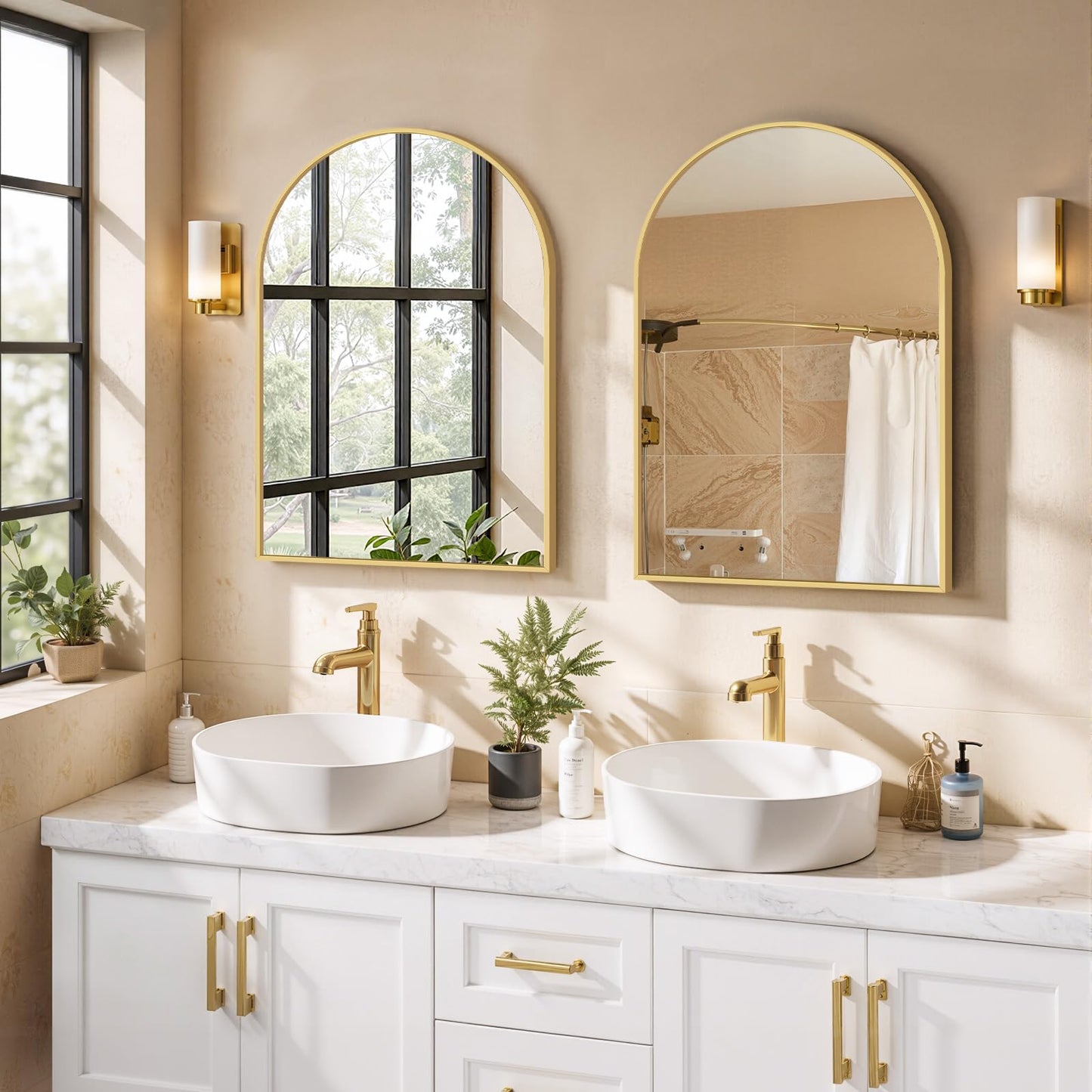 Arched Wall Mirror 36x24 Inch Gold Bathroom Vanity Mirror with Metal Frame, Modern Arch Mirror for Bedroom, Living Room, Entryway, Wall Mounted Decorative Mirror